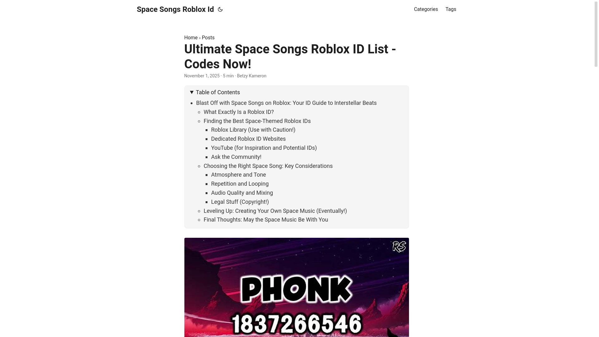 website screenshot of https://space-songs-roblox-id.pages.dev/