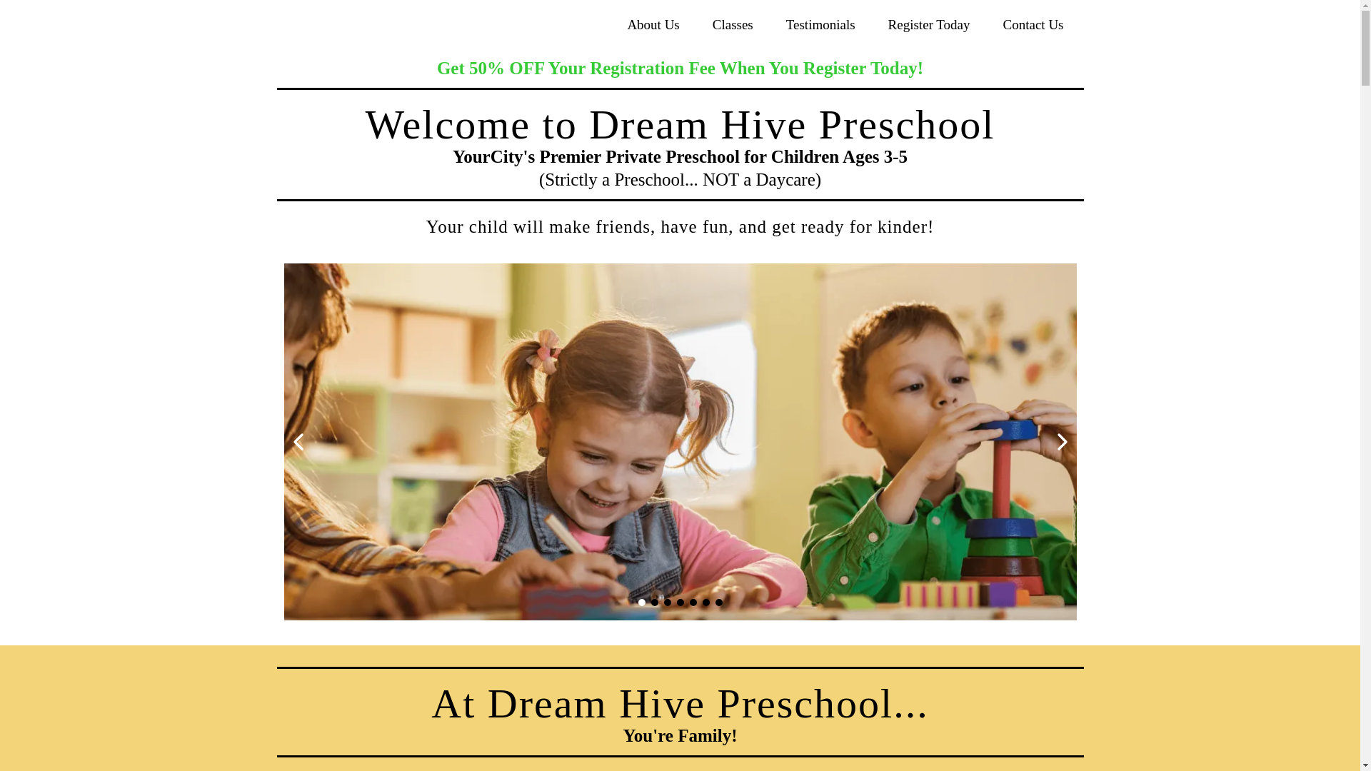 website screenshot of https://dreamhivepreschool.com/