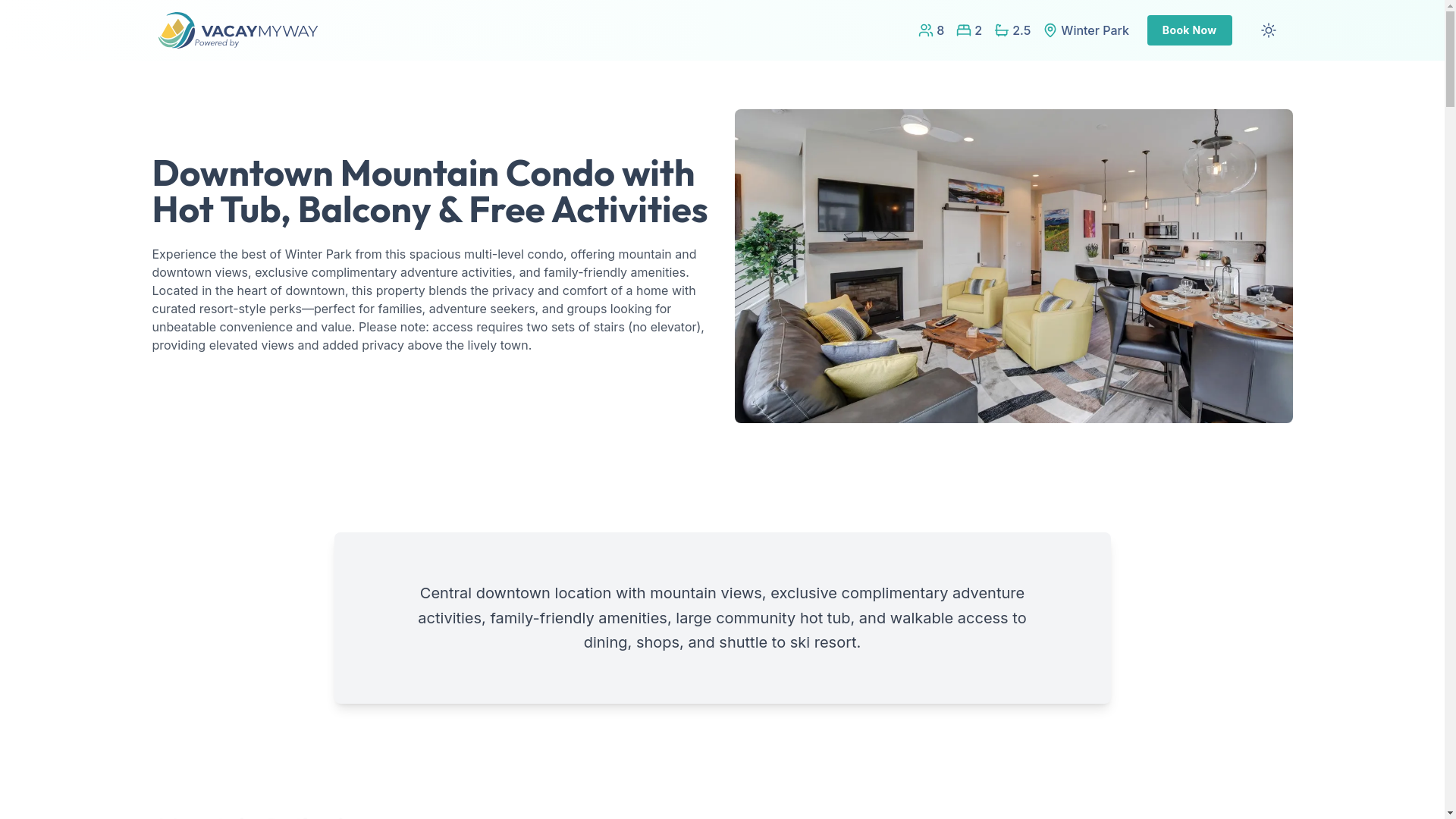 website screenshot of https://zenwinterpark.vacations/