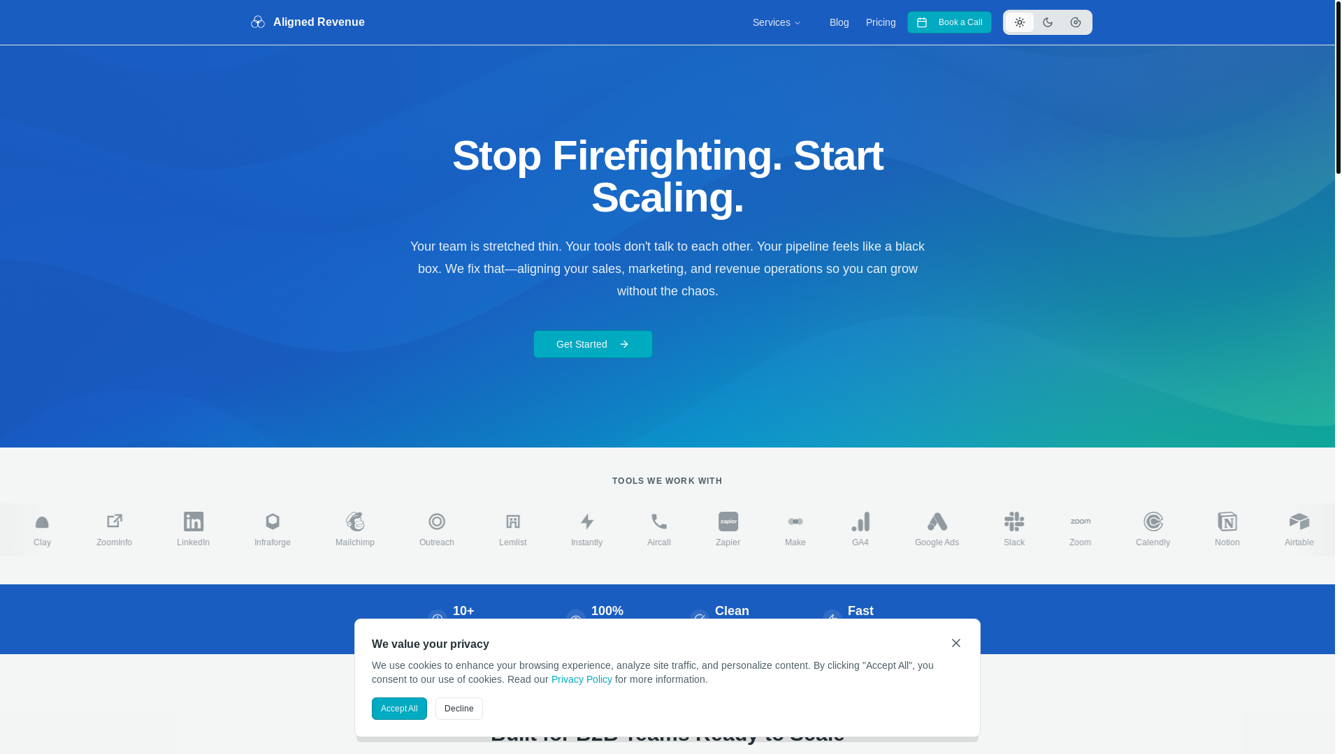 website screenshot of https://aligned-revenue.com/