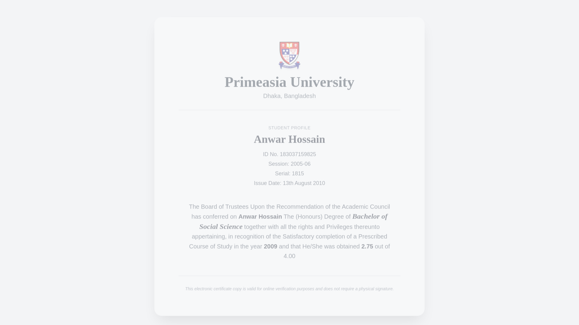 website screenshot of https://primeasiauniversity-verifyid-183037159825.pages.dev/