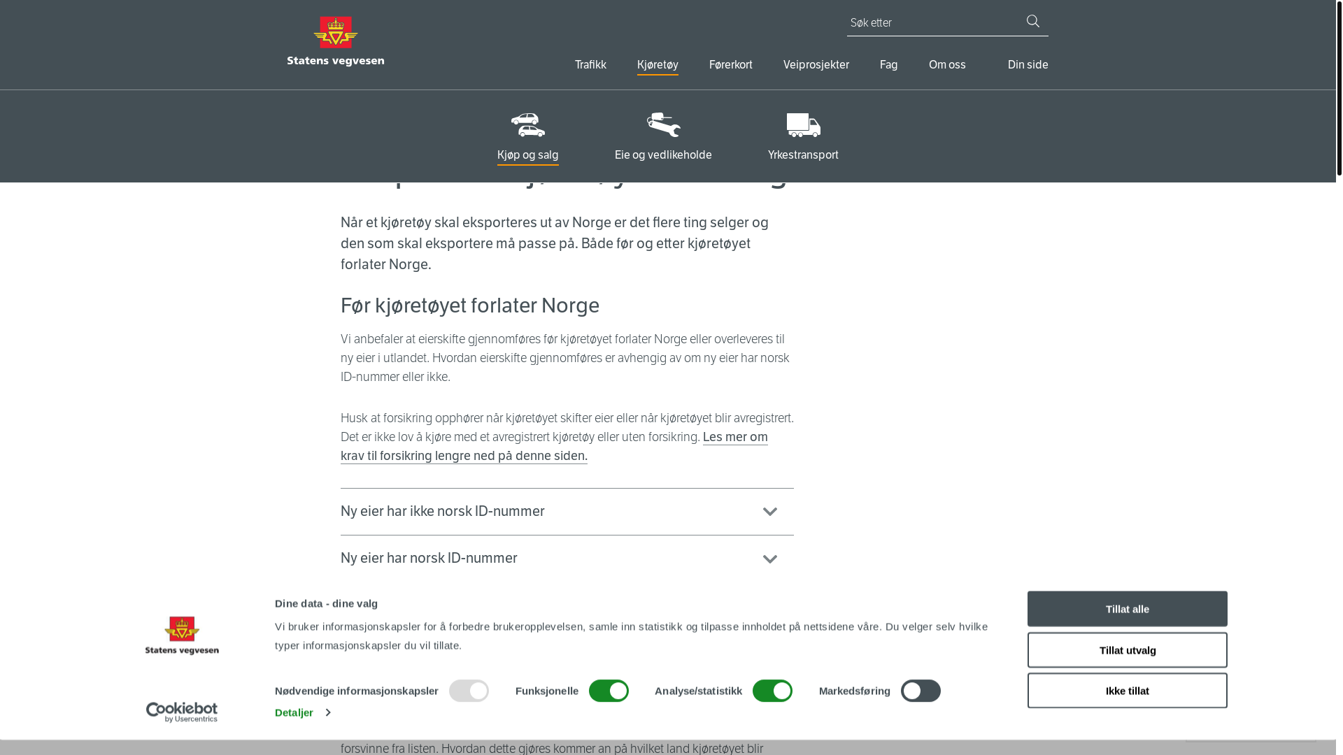 website screenshot of http://www.vegvesen.no/eksport