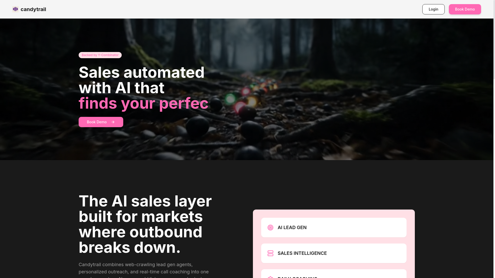 website screenshot of https://candytrail.ai/