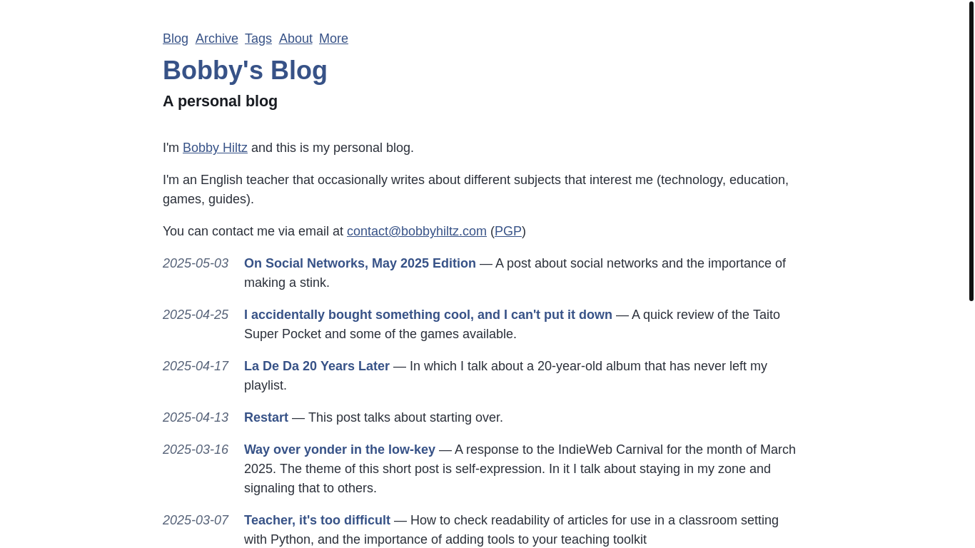 website screenshot of https://bobbyhiltz.com/