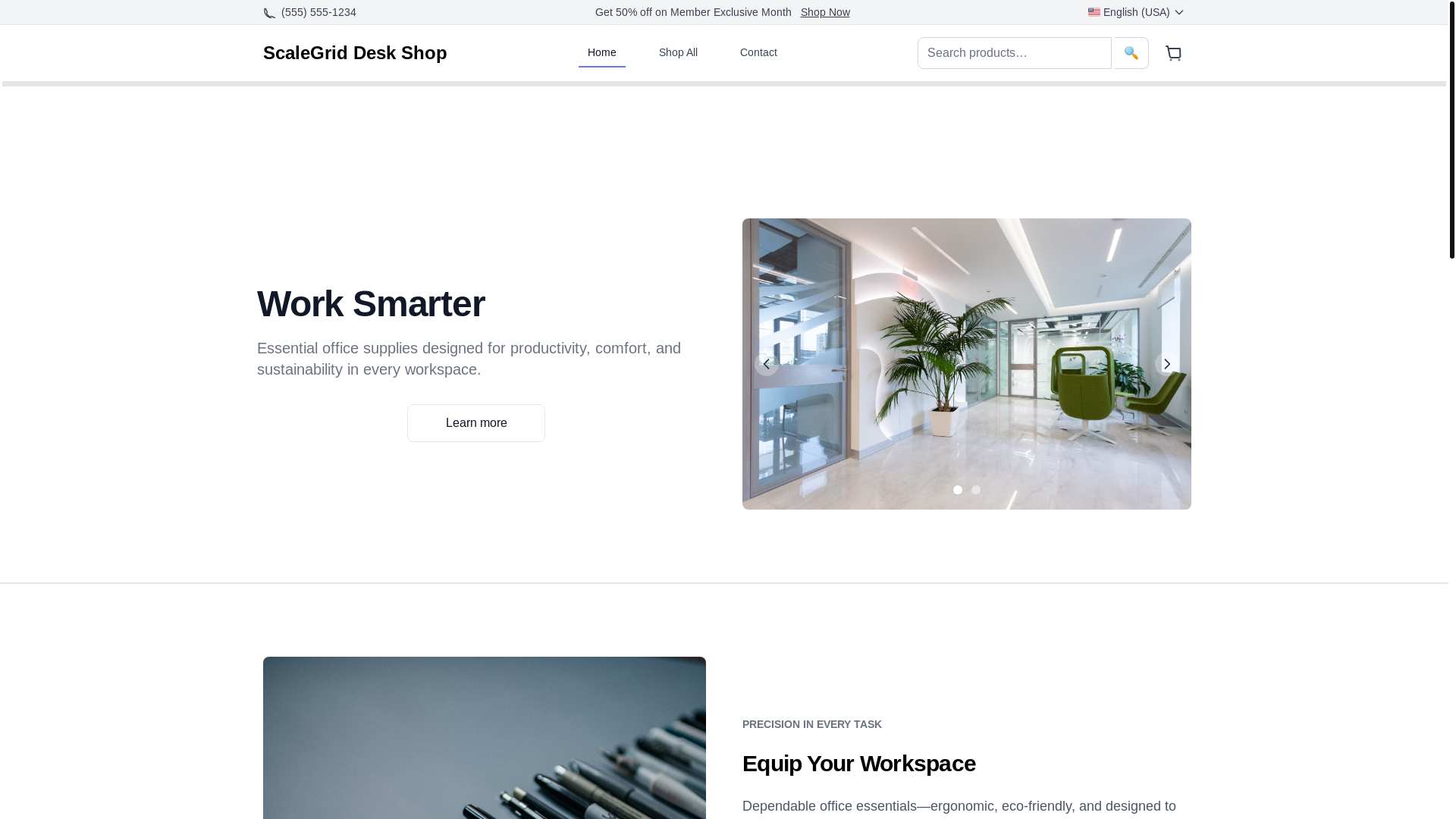 website screenshot of https://scalegriddeskshop.com/