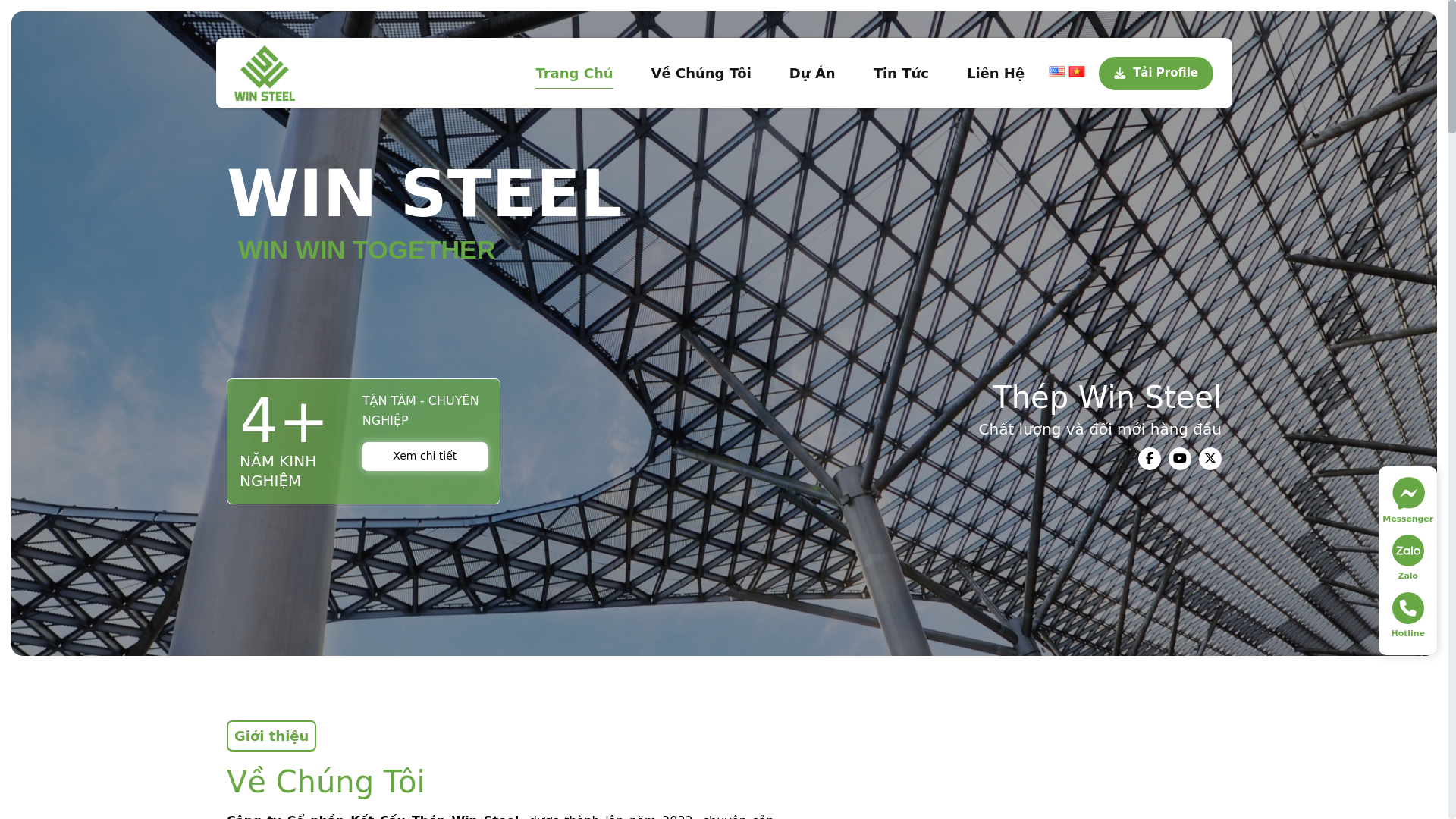 website screenshot of https://winsteel.vn/
