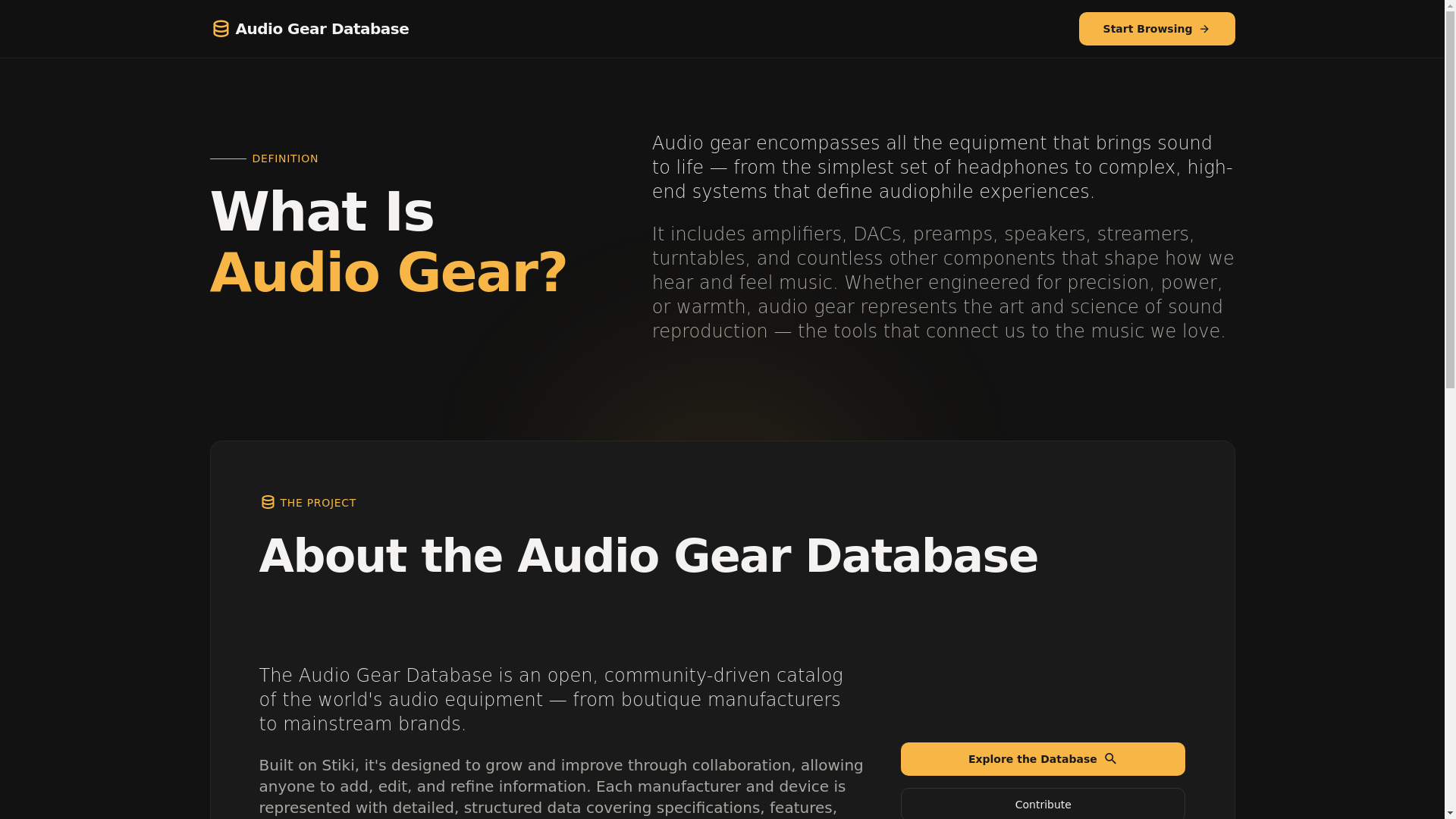 website screenshot of https://audio-gear-database.pages.dev/