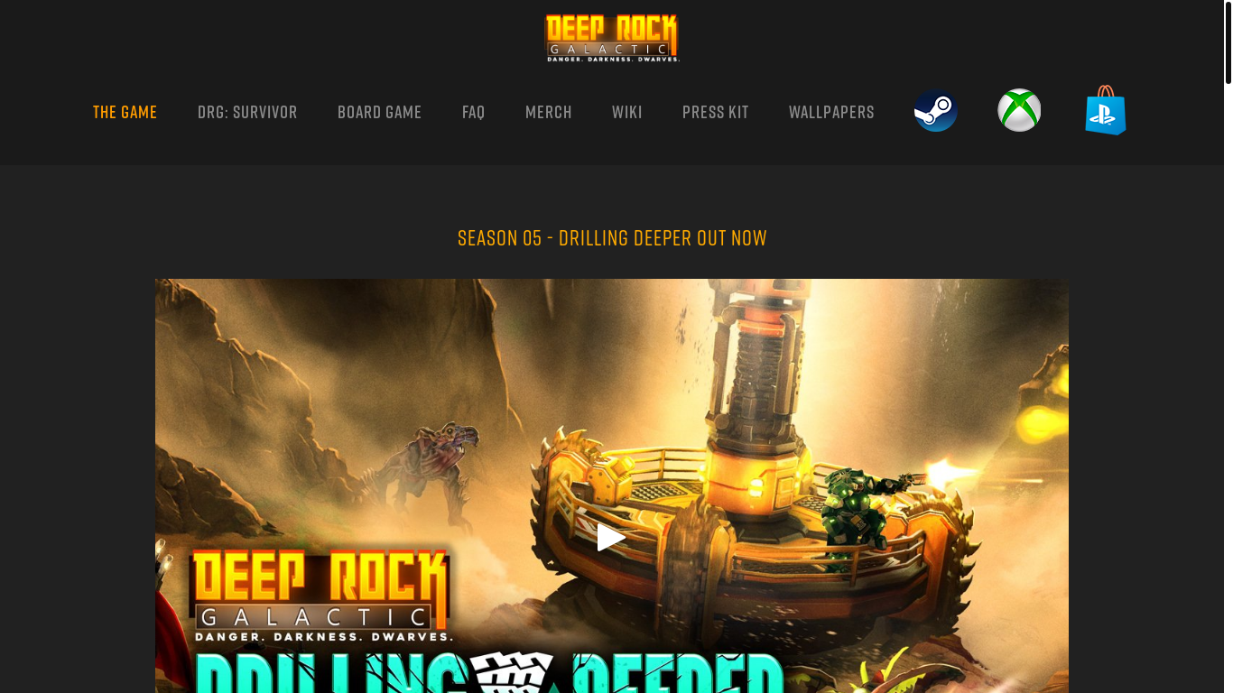 website screenshot of https://www.deeprockgalactic.com/