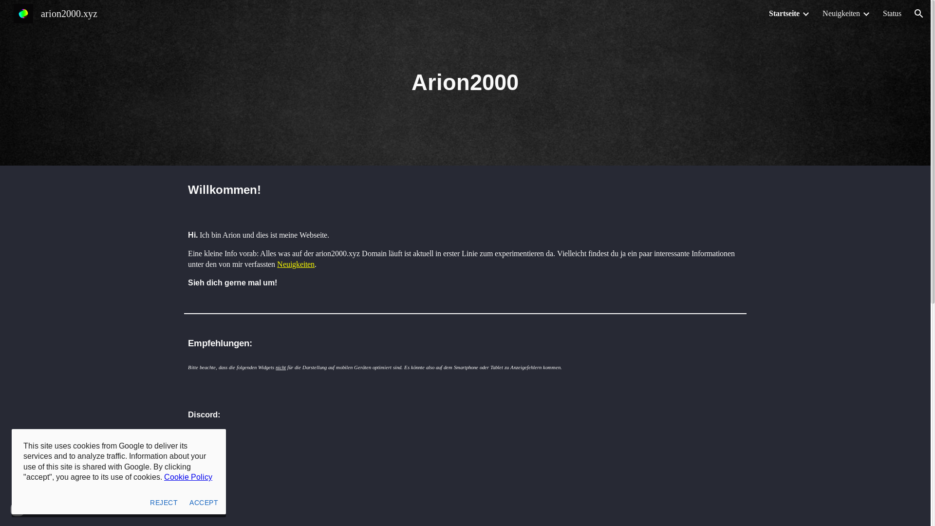 website screenshot of https://www.arion2000.xyz/