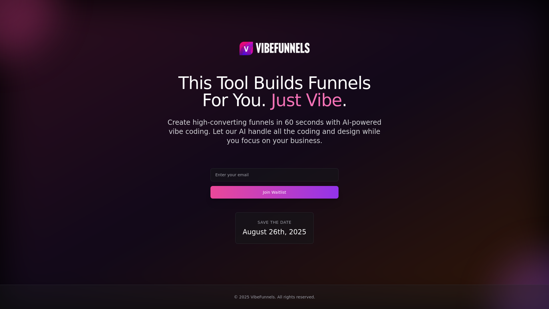 website screenshot of https://vibefunnelslaunch.com/