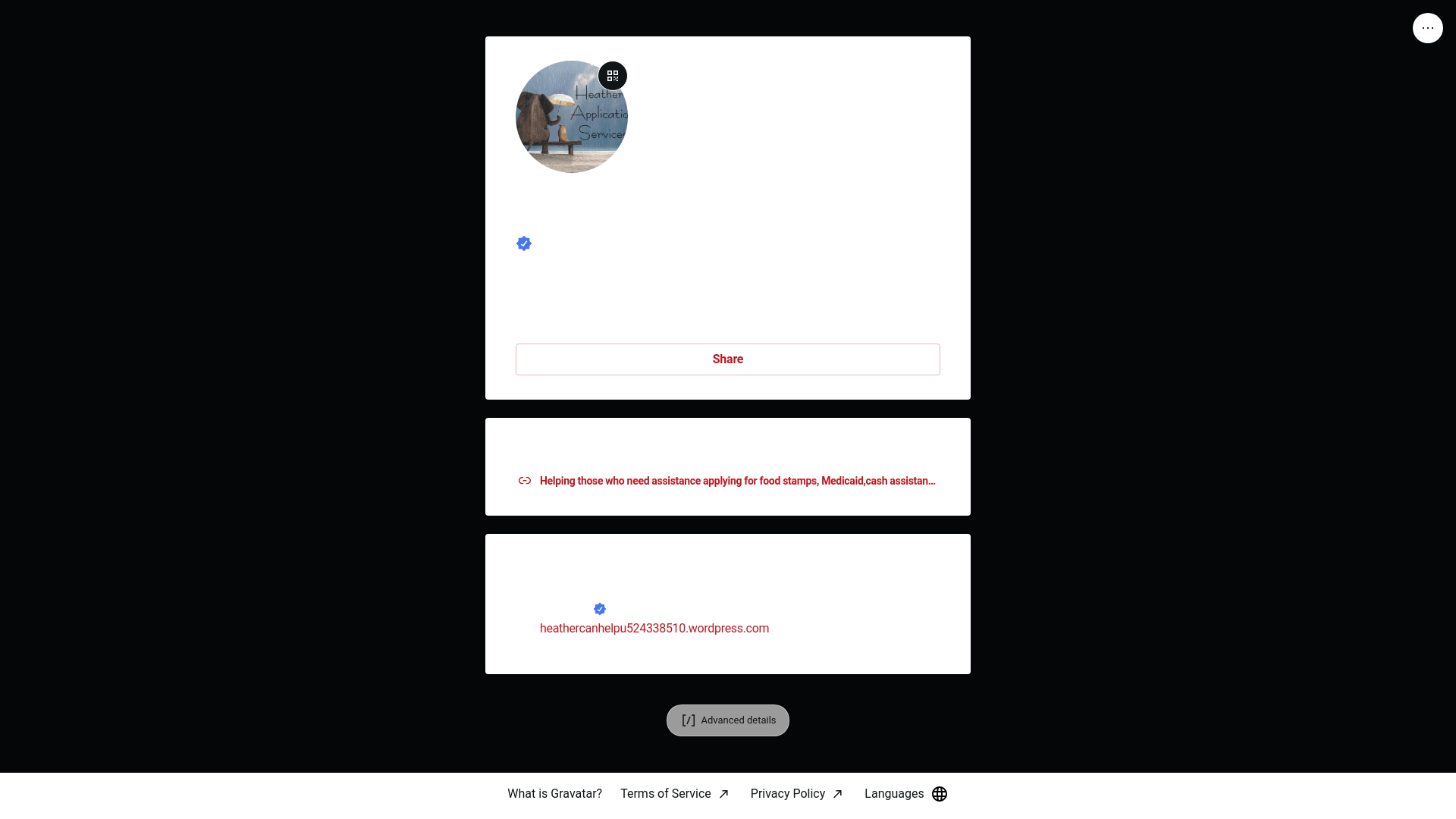 website screenshot of https://heathersapplicationservices.info/
