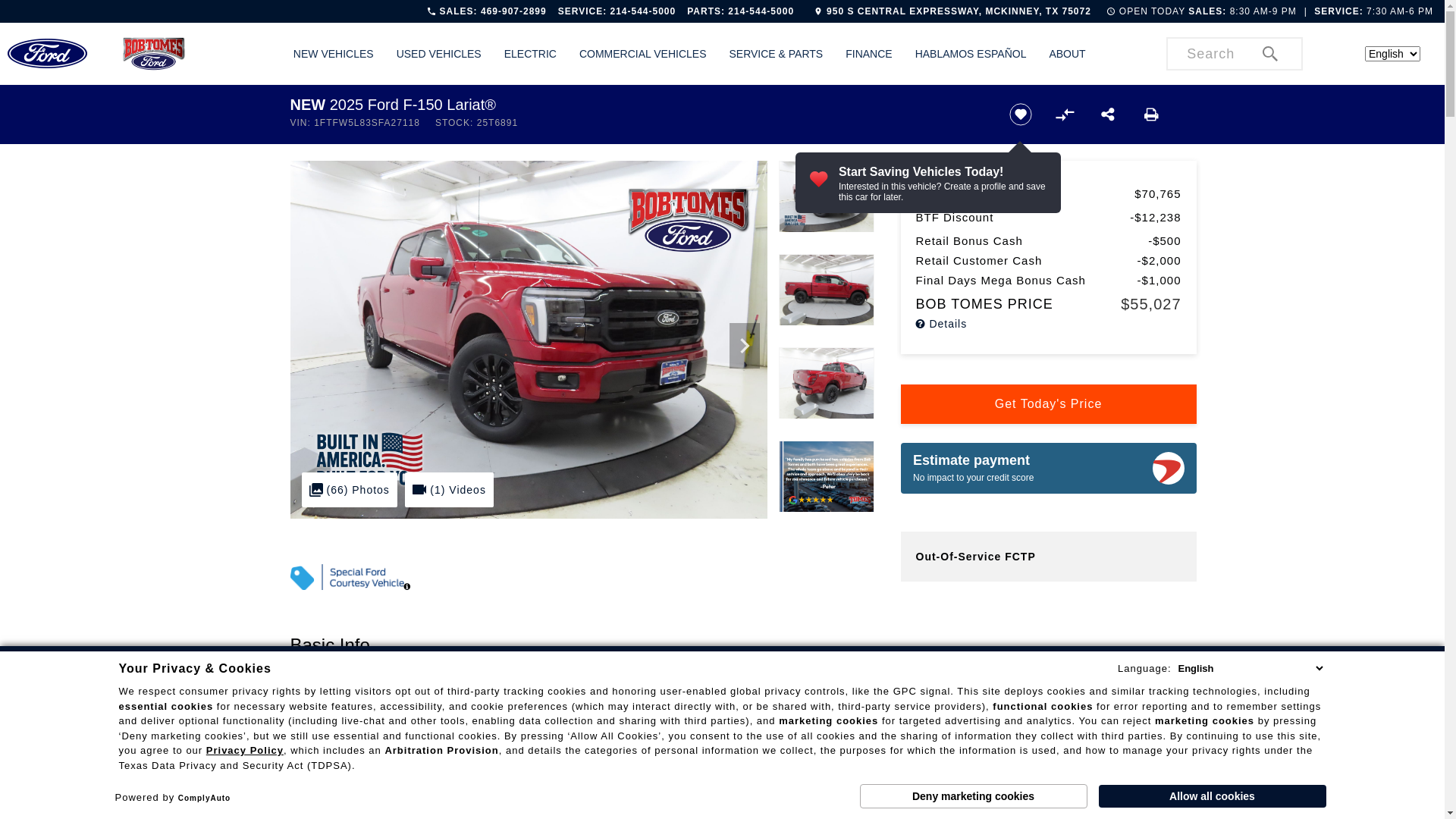 website screenshot of https://www.bobtomesford.com/inventory/new-2025-ford-f-150-lariat%c2%ae-4x4-supercrew%c2%ae-1ftfw5l83sfa27118/