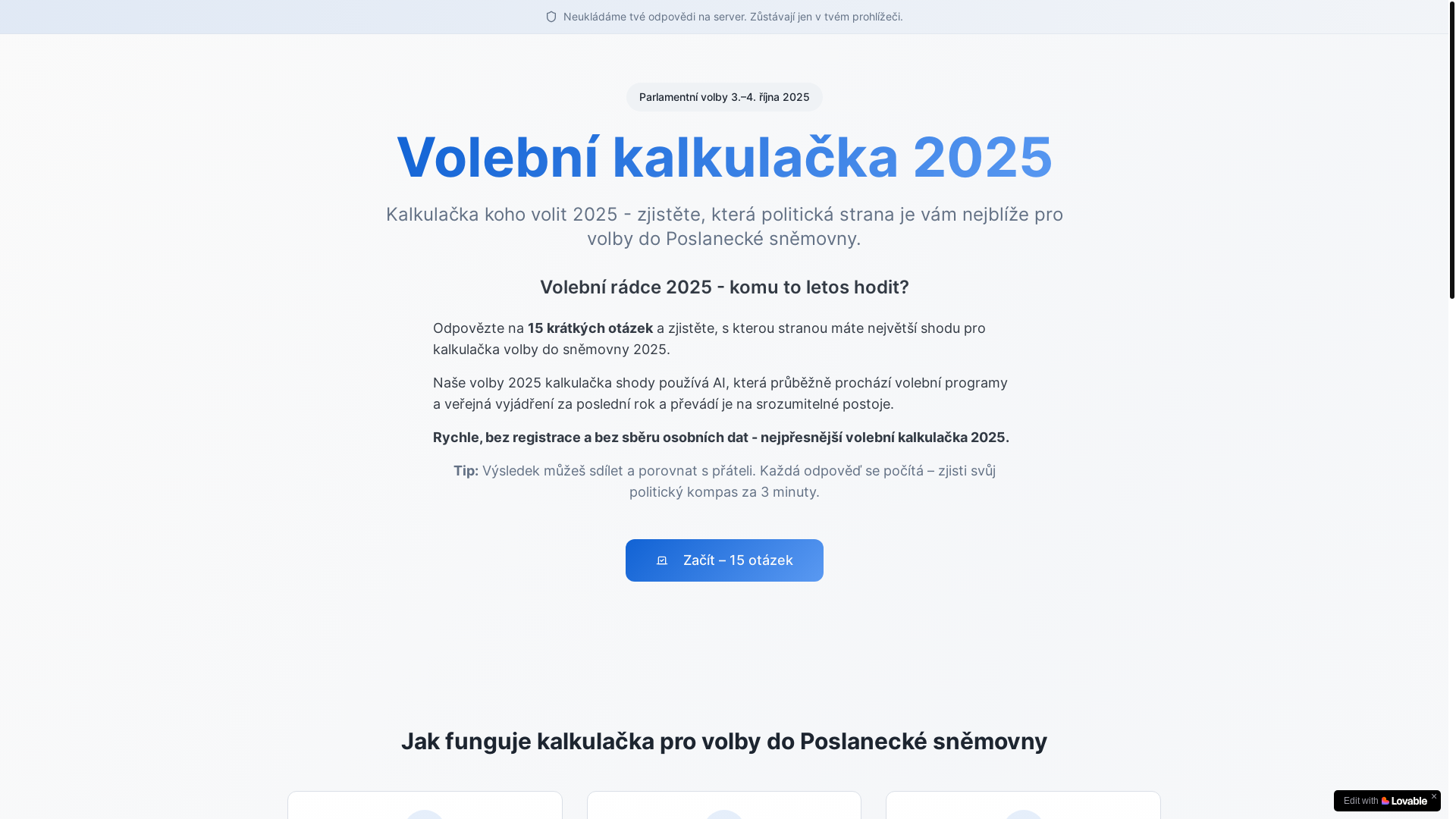 website screenshot of https://volebnikalkulacka2025.cz/