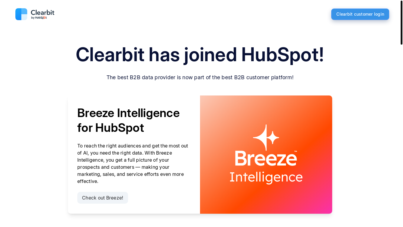 website screenshot of https://clearbit.com