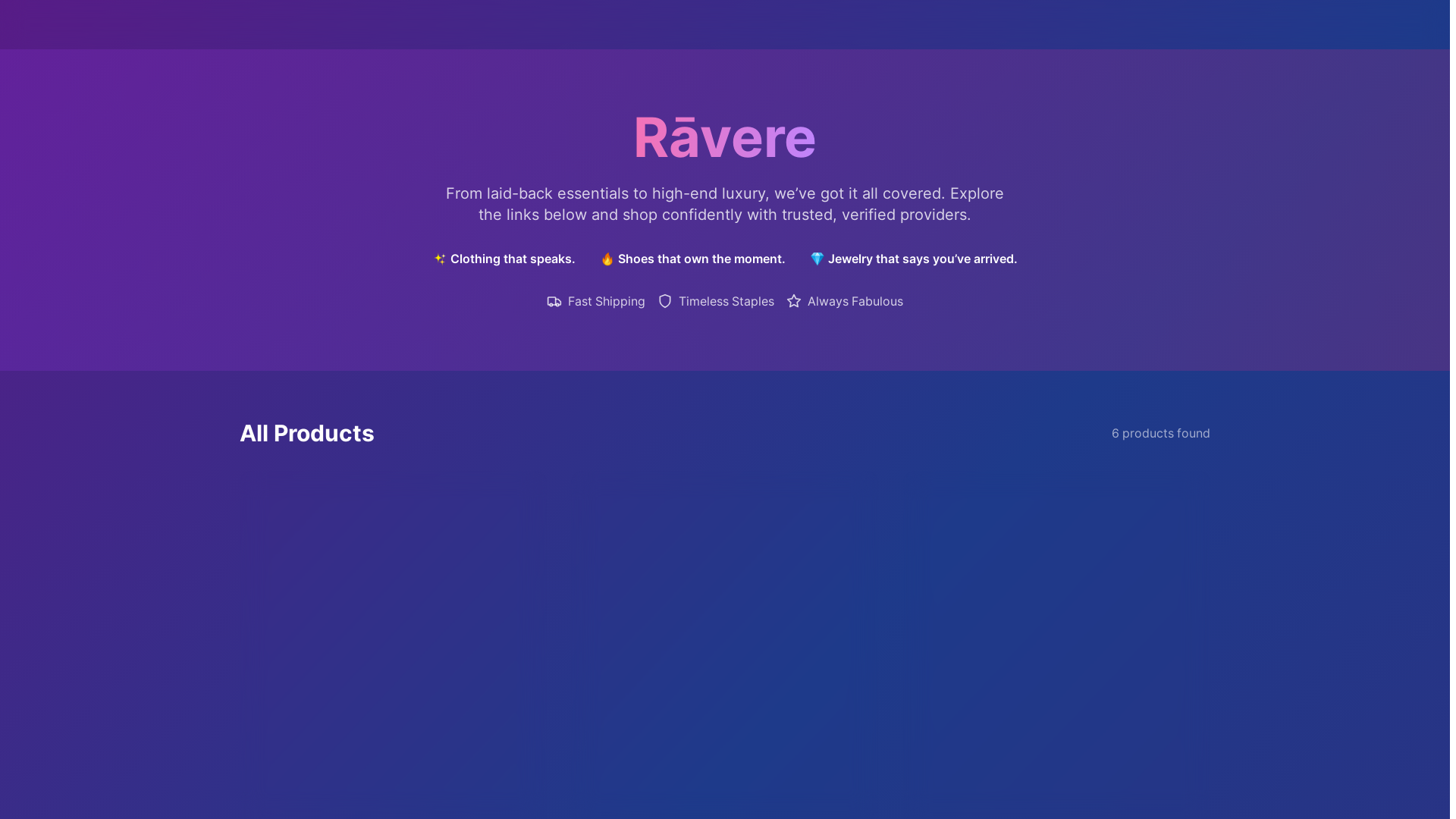 website screenshot of https://ravere.shop/
