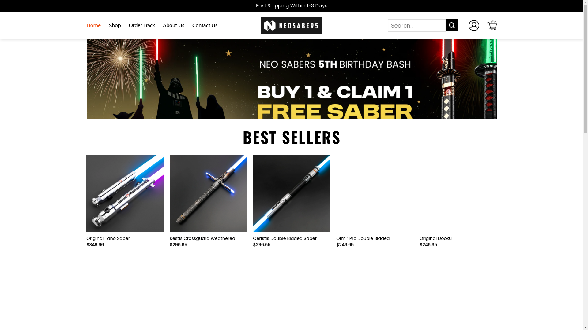 website screenshot of https://theneosabers.shop/