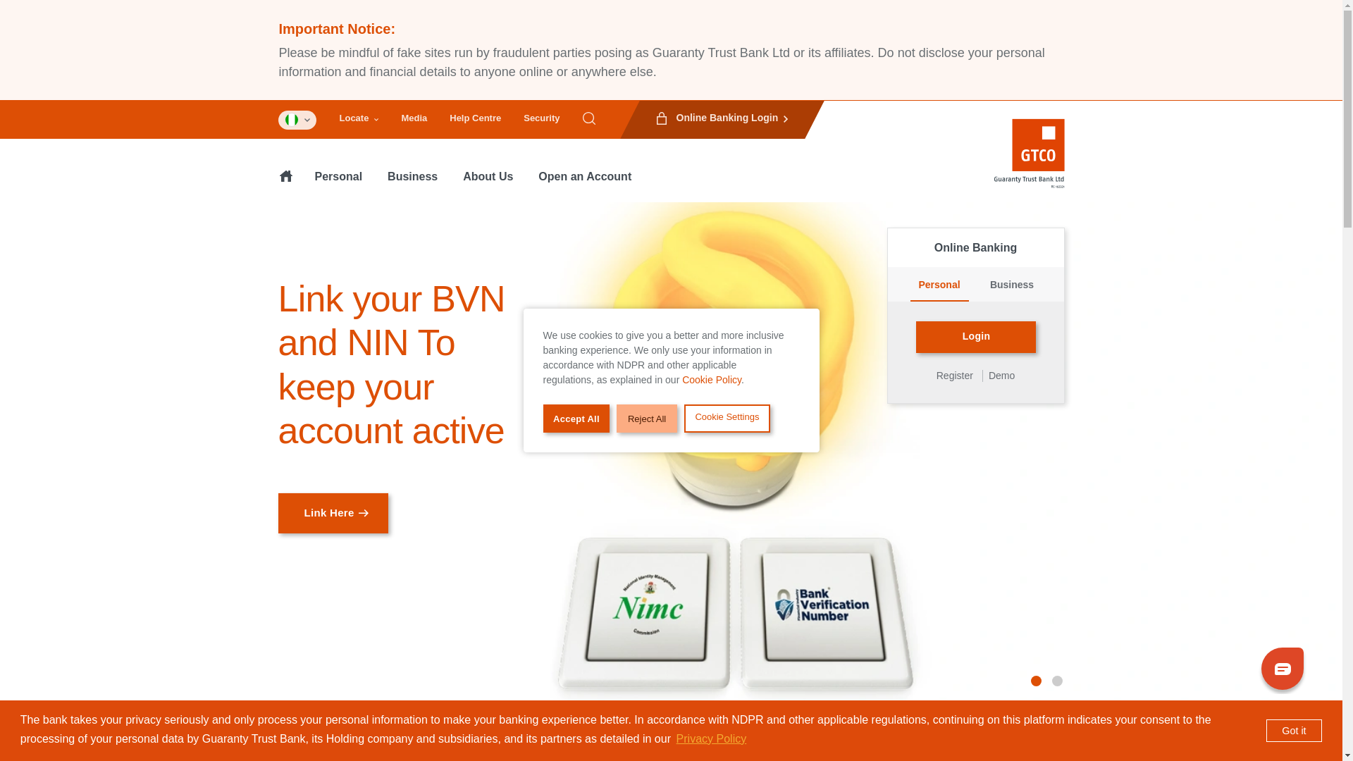 website screenshot of https://www.gtbank.com/