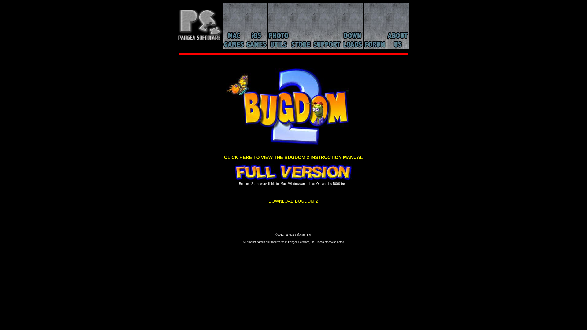 website screenshot of https://www.pangeasoft.net/bug2/downloads.html