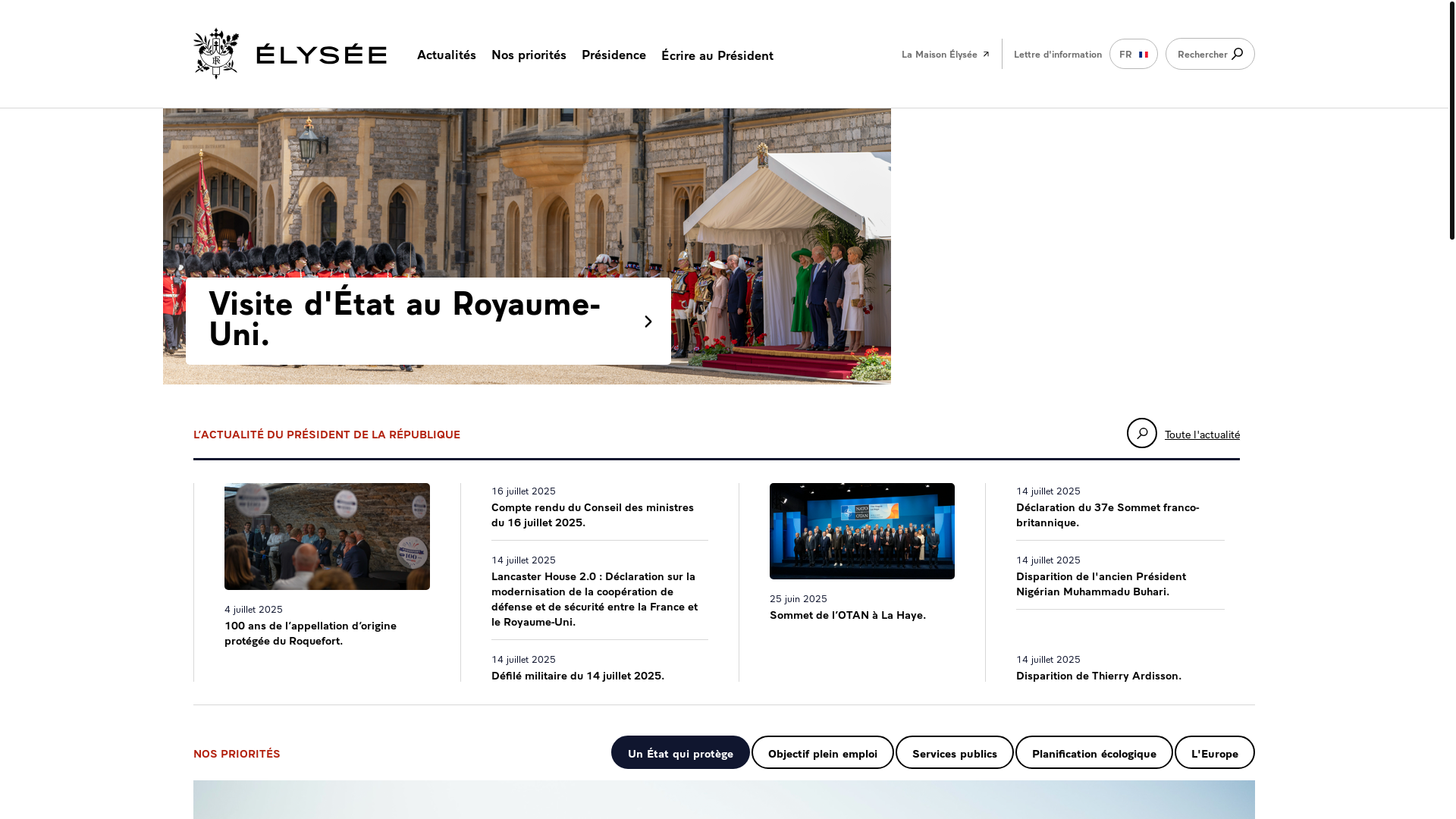 website screenshot of https://www.elysee.fr/