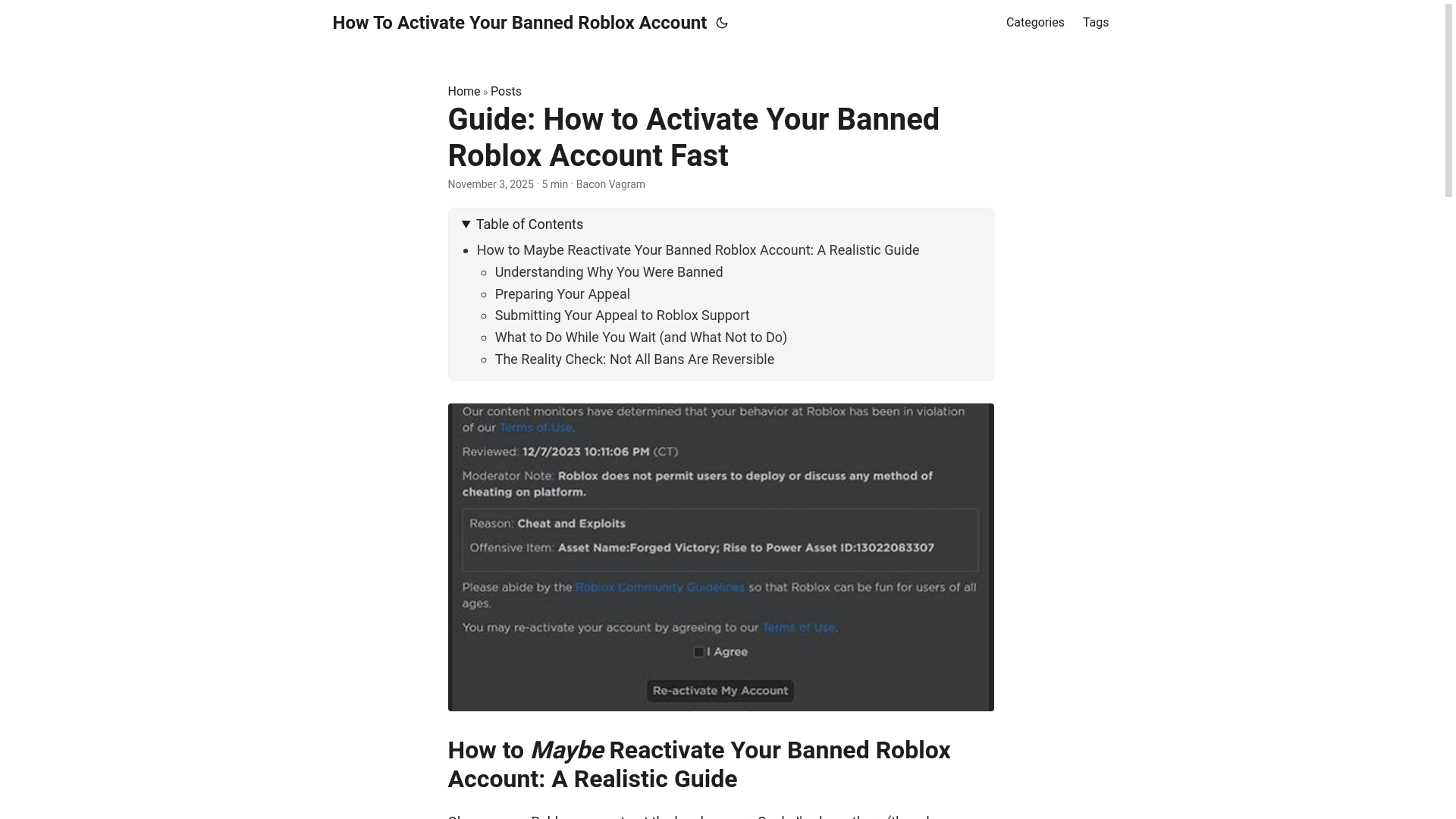 website screenshot of https://how-to-activate-your-banned-roblox-account.pages.dev/