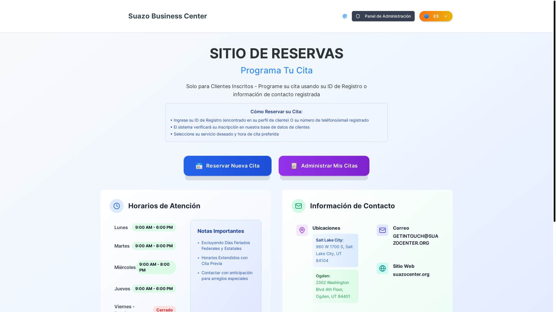 website screenshot of https://suazocenterbooking.org/