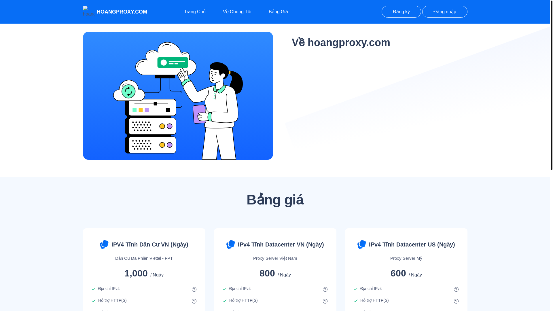 website screenshot of https://hoangproxy.com/