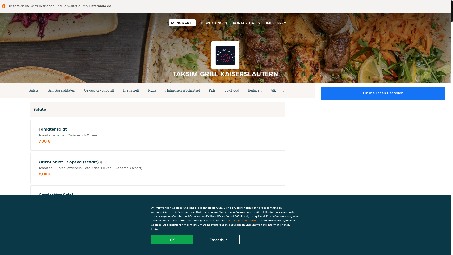 website screenshot of https://taksimgrill-kaiserslautern.de/