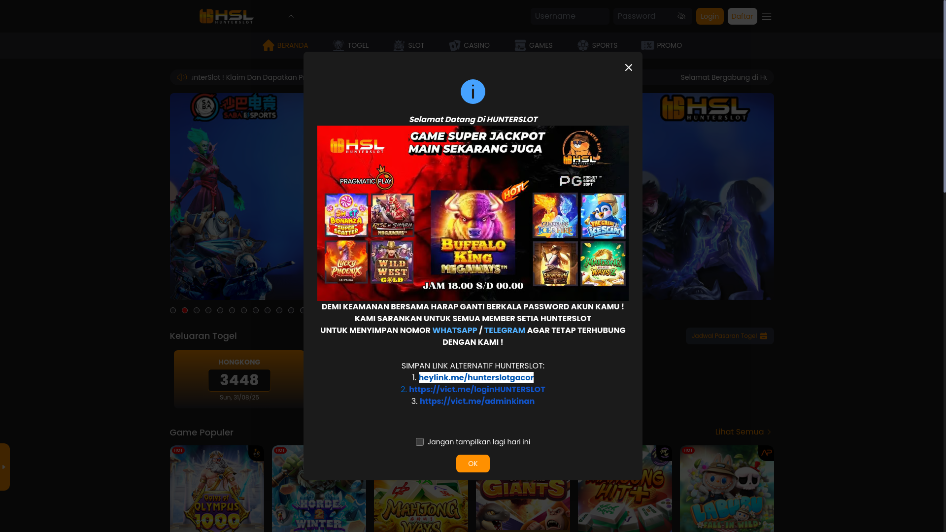 website screenshot of https://hunterslot-official.xyz/