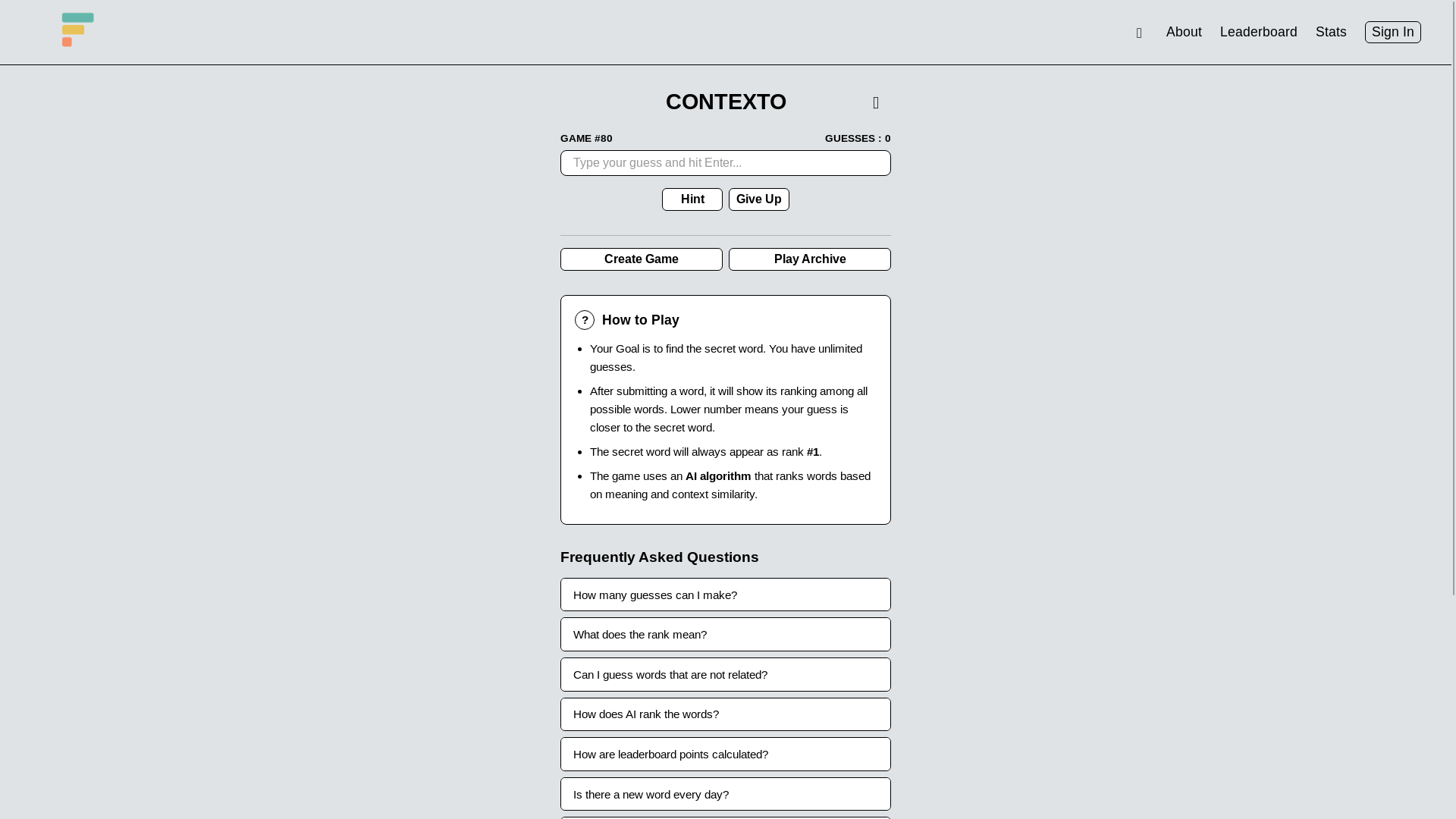 website screenshot of https://contexto.fun