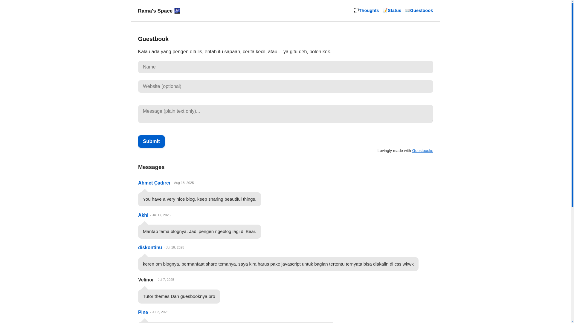website screenshot of https://rama.bearblog.dev/guestbook/