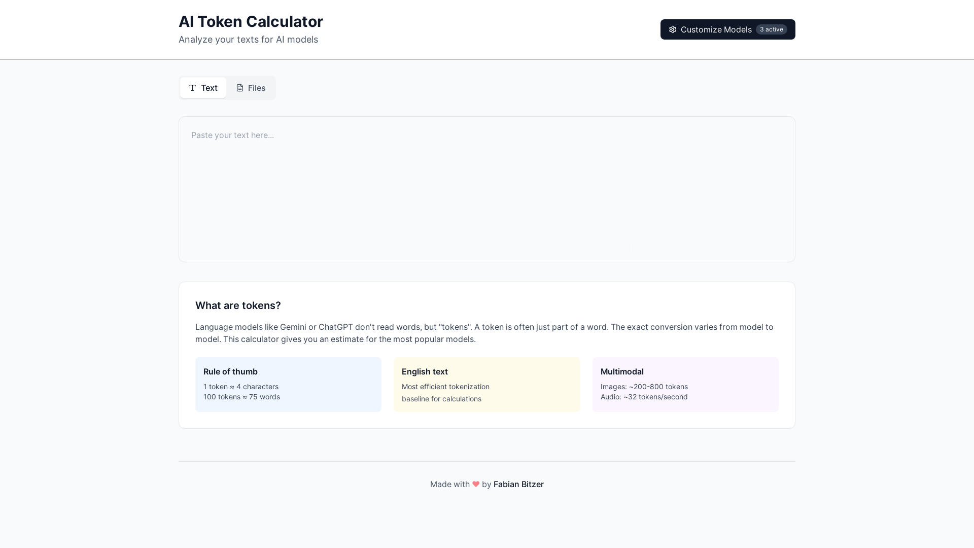 website screenshot of https://aitokencounter.online/