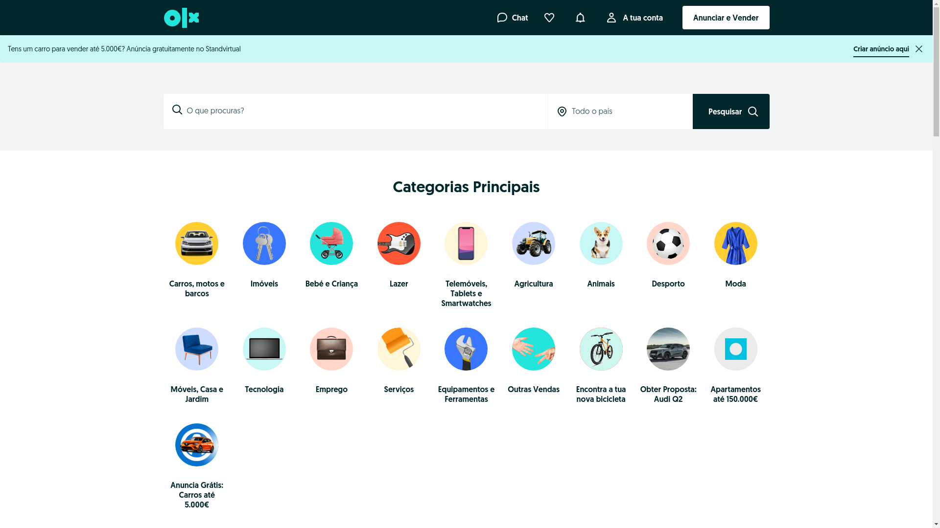 website screenshot of https://olx.pt/