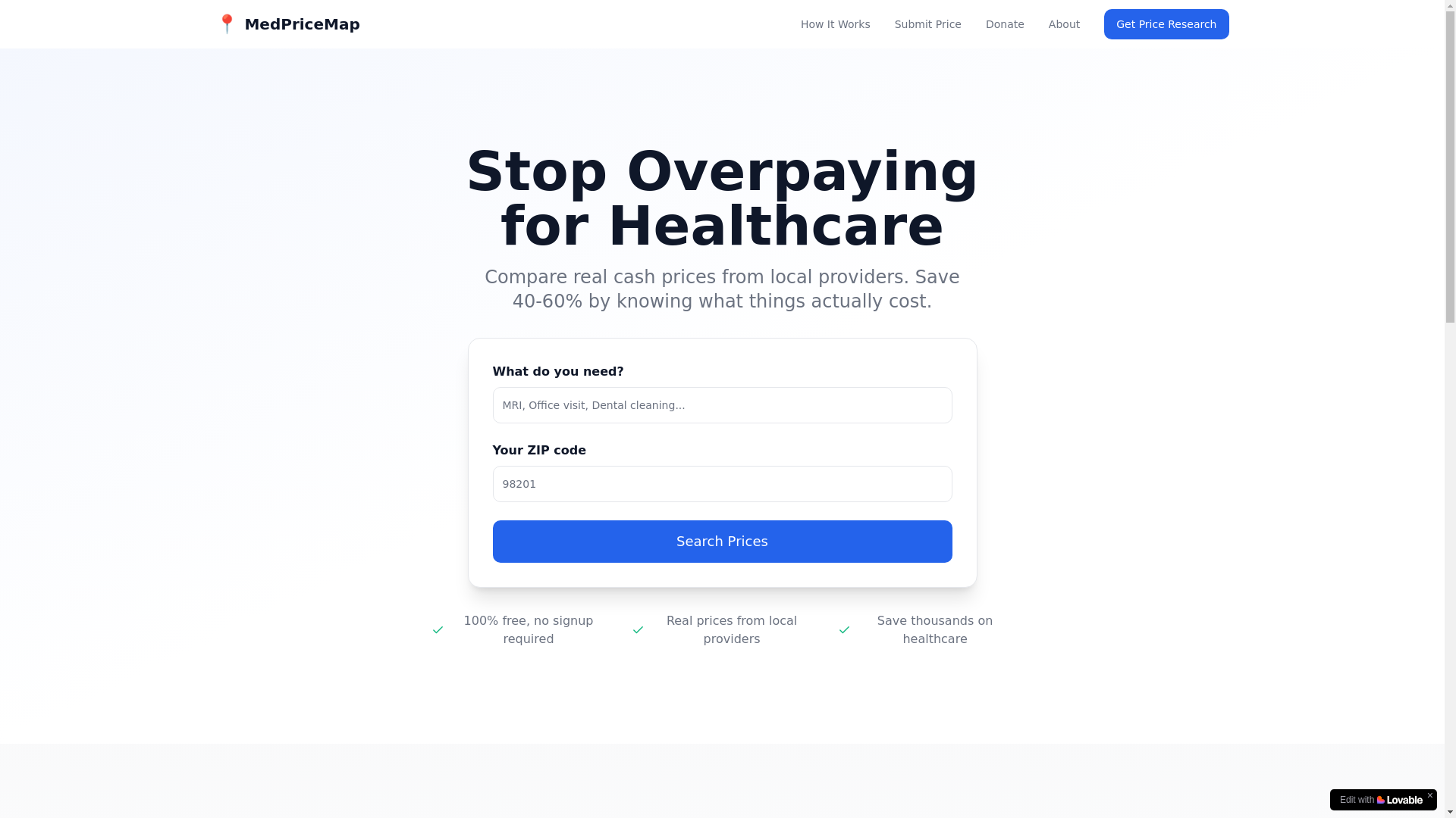 website screenshot of https://medpricemap.com/