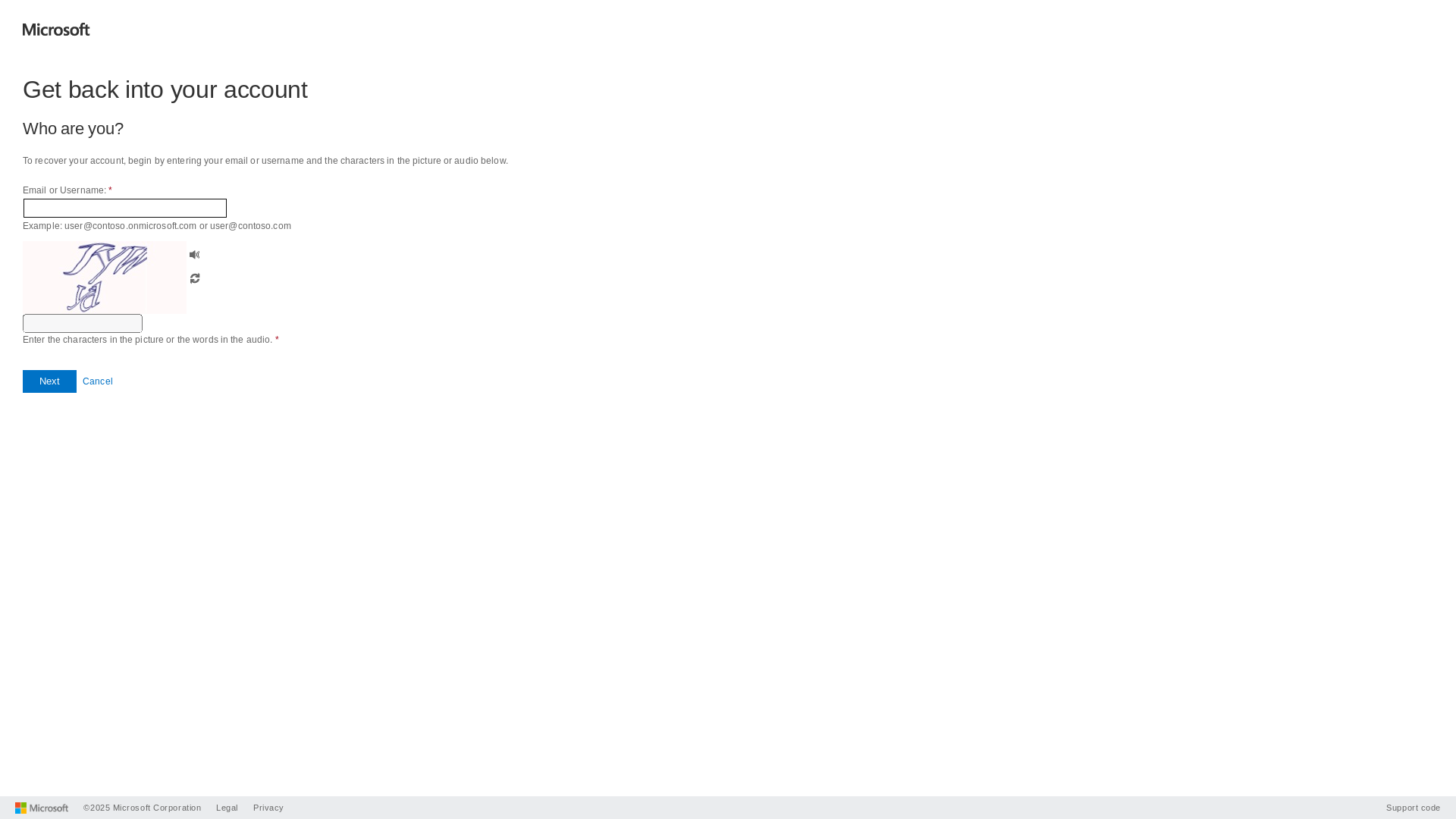 website screenshot of https://passwordreset.microsoftonline.com/