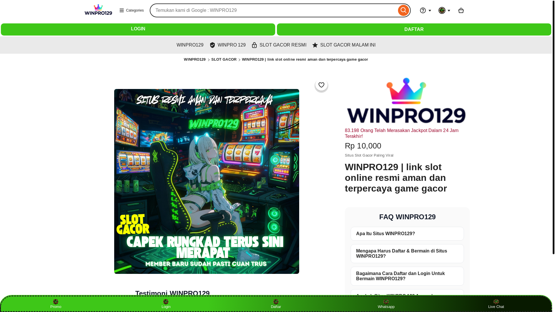 website screenshot of https://winprojuara.site/