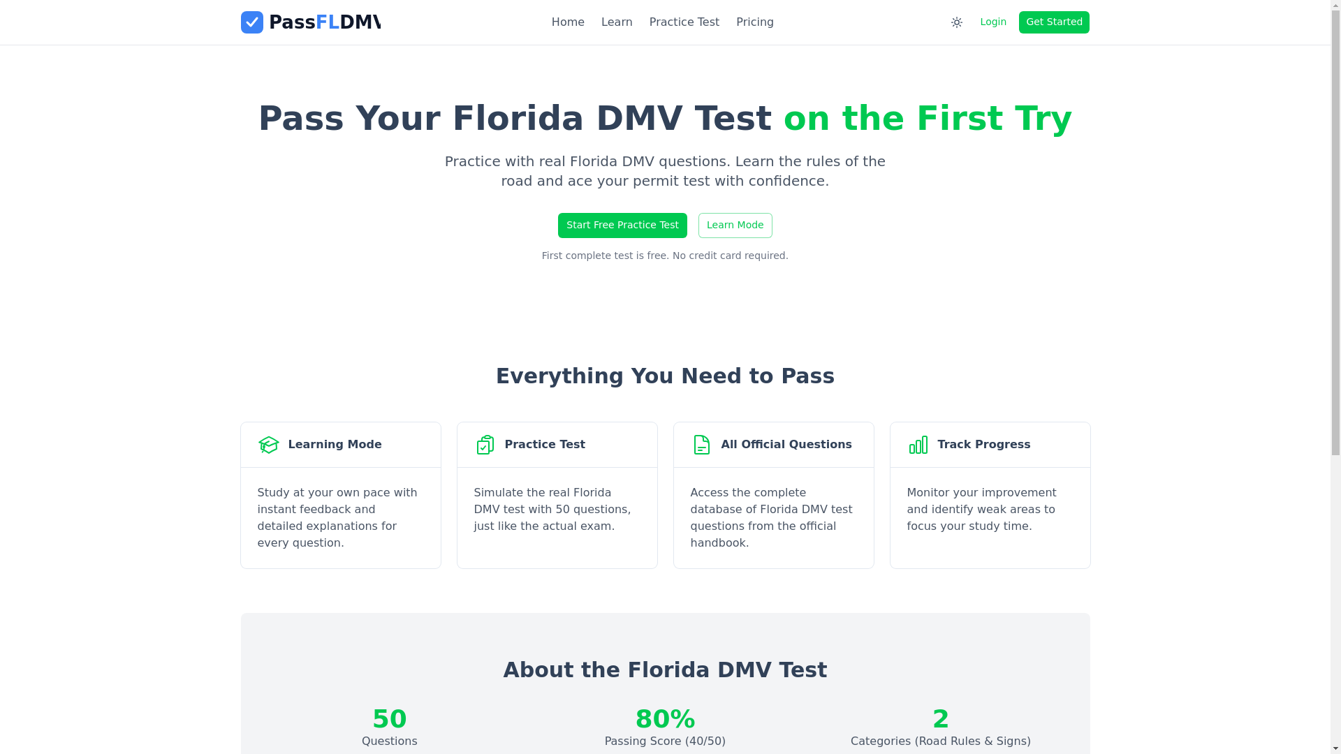 website screenshot of https://passfldmv.com/