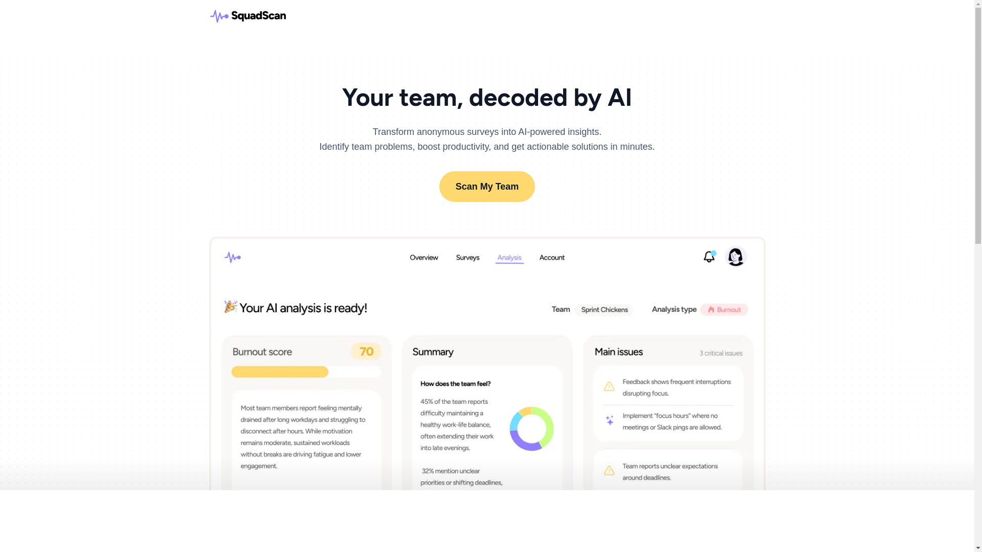 website screenshot of https://squadscan.ai/
