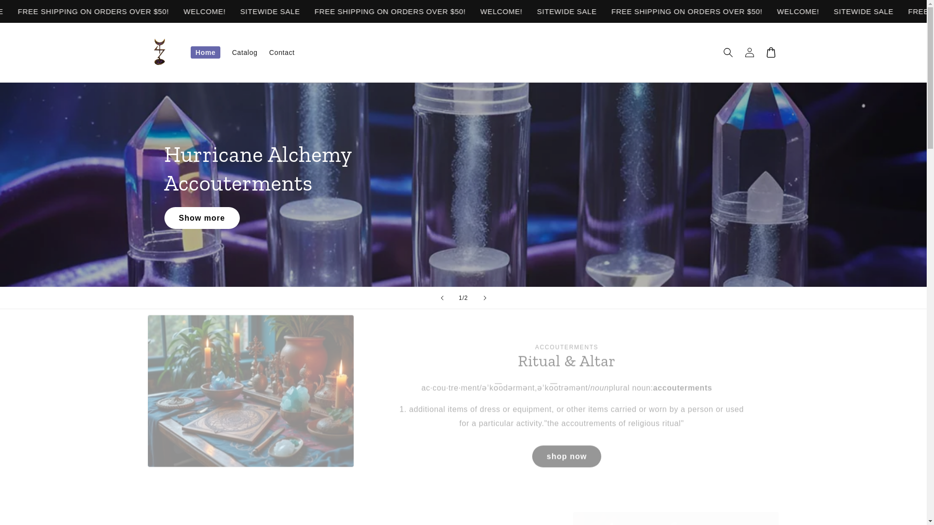 website screenshot of https://hurricanealchemy.store/