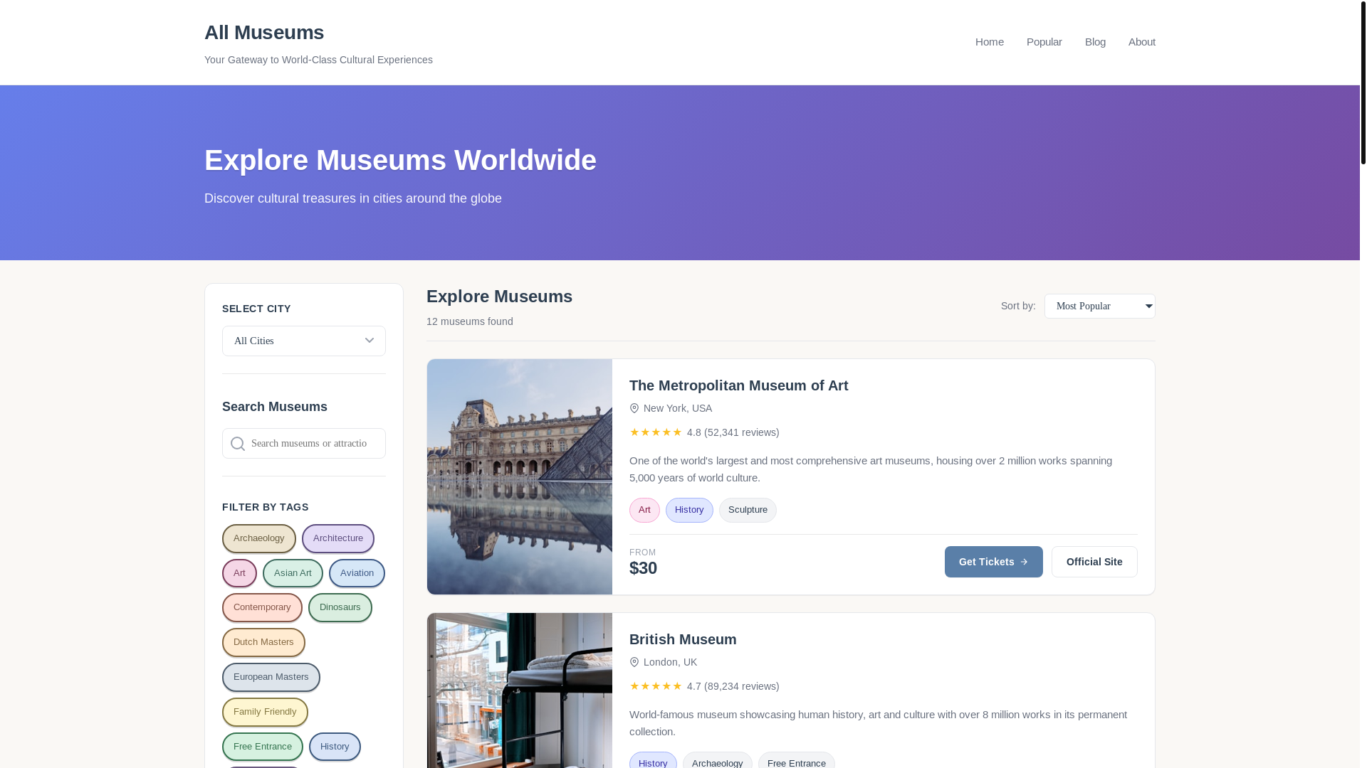 website screenshot of https://all-museums.pages.dev/