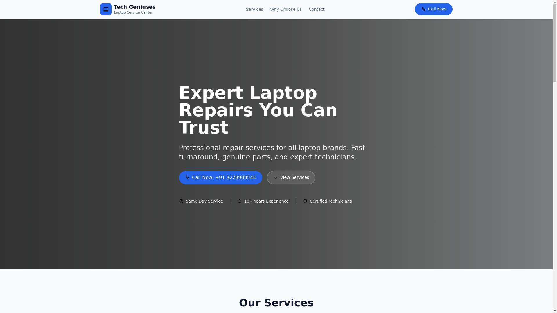 website screenshot of https://techgeniuseslapcare.com/