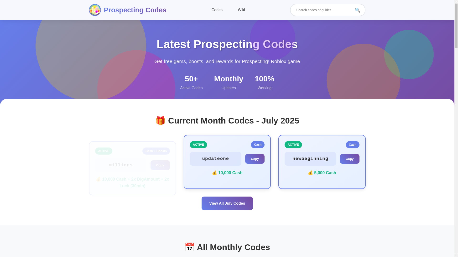 website screenshot of https://prospectingcodes.pages.dev/