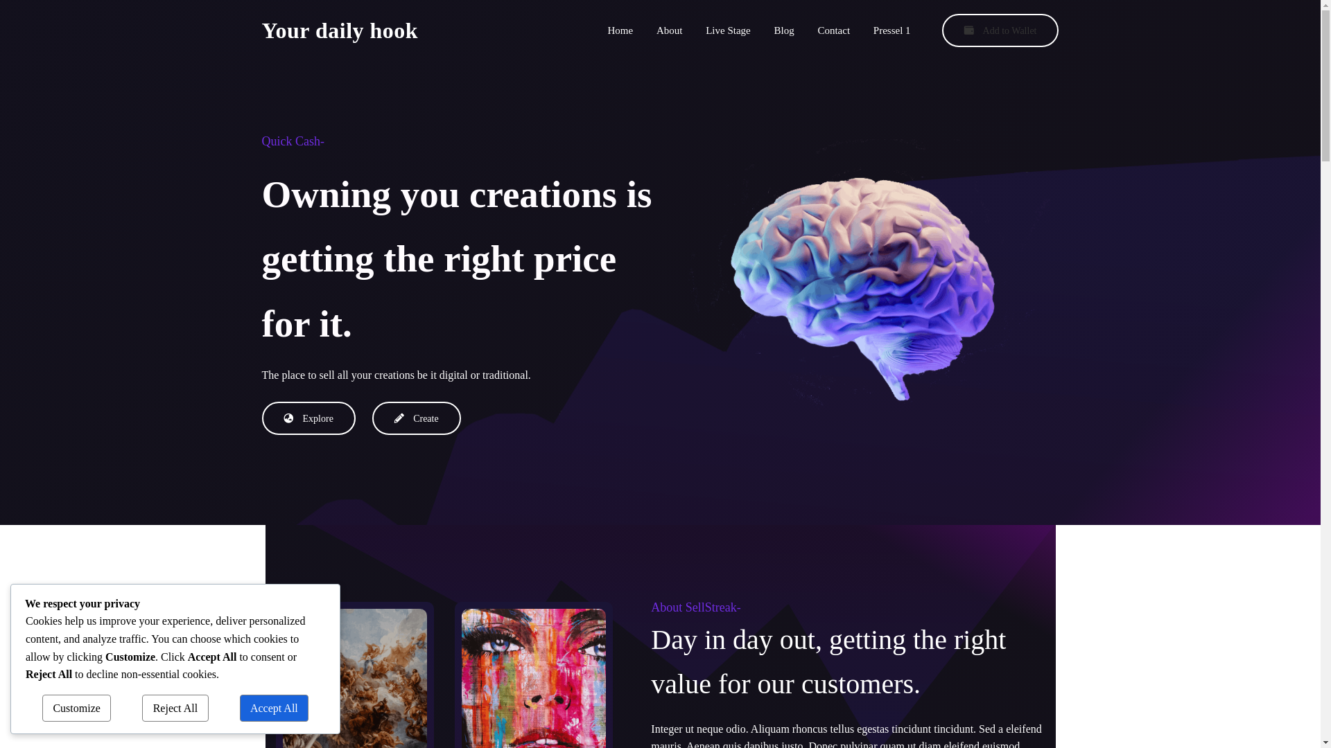 website screenshot of https://yourdailyhook.com/