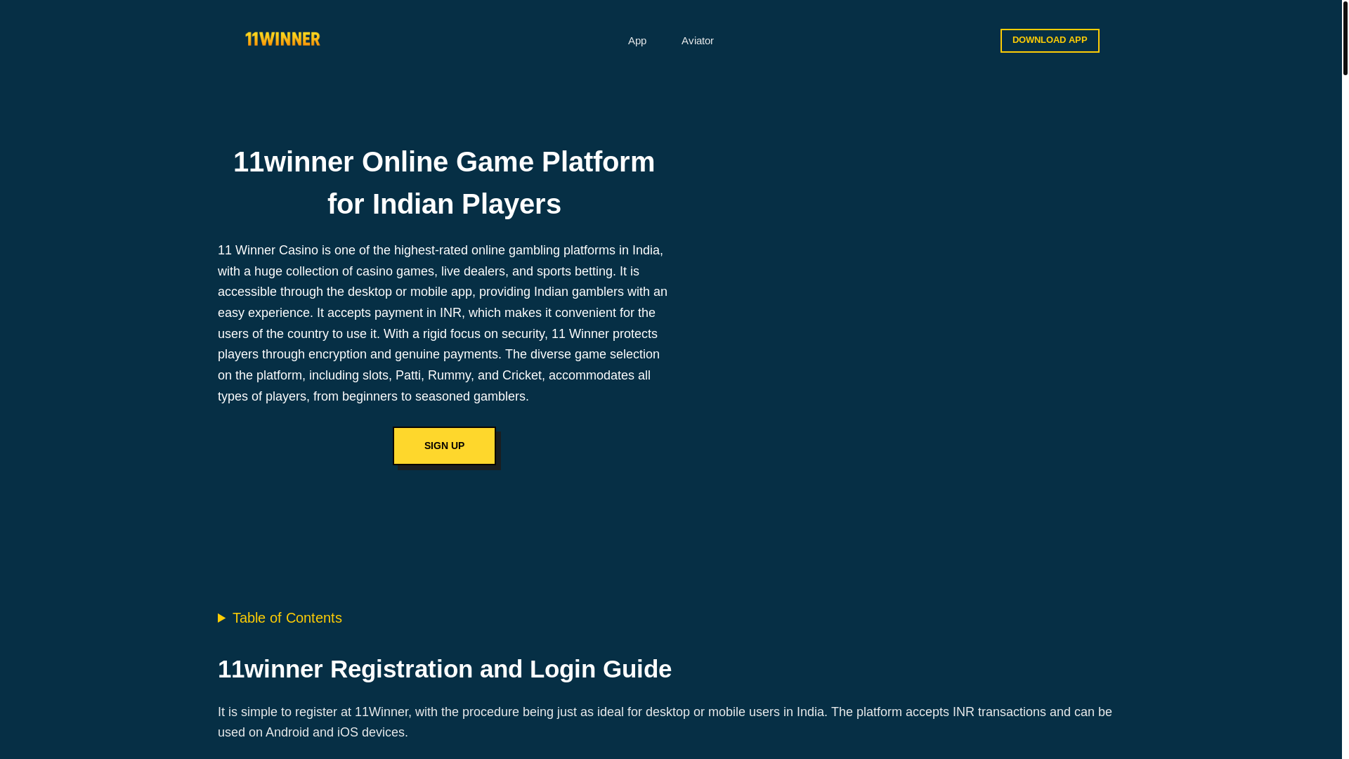 website screenshot of https://casino11winner.com/
