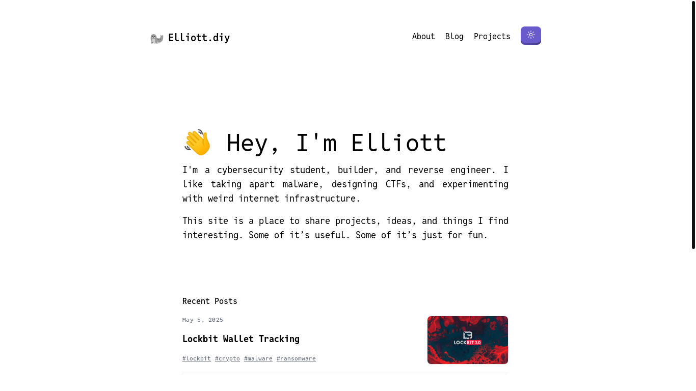website screenshot of https://elliott.diy/