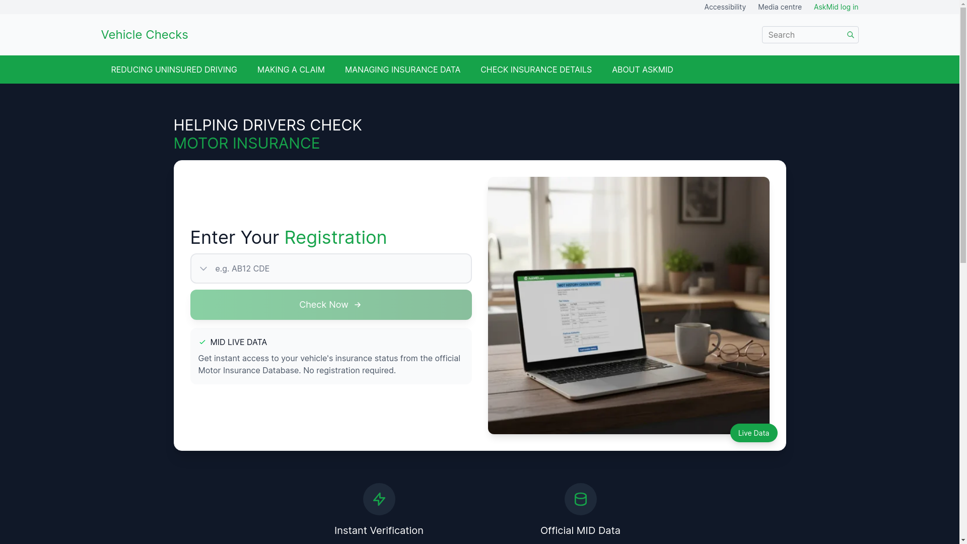 website screenshot of https://checkmyvehicle.uk/