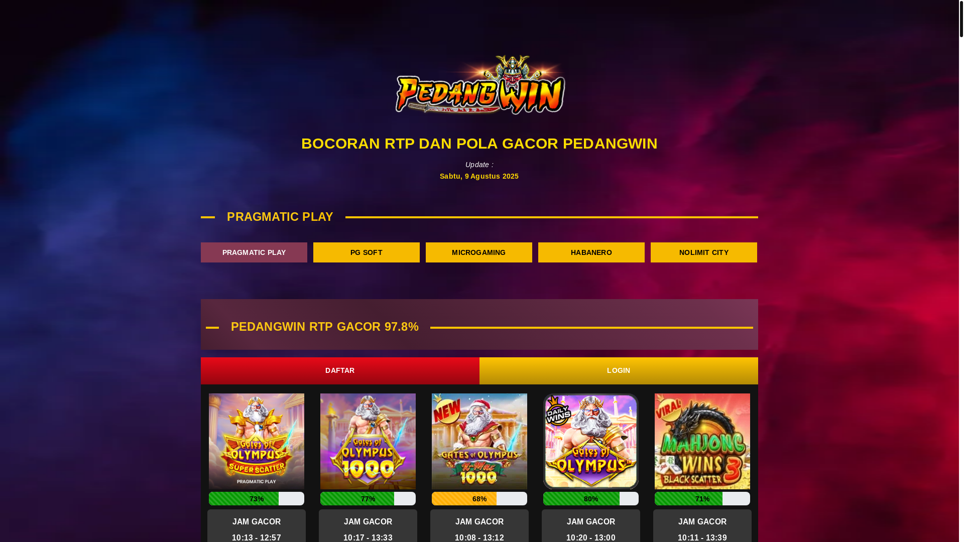 website screenshot of https://rtppedangwin-prajurit.shop/