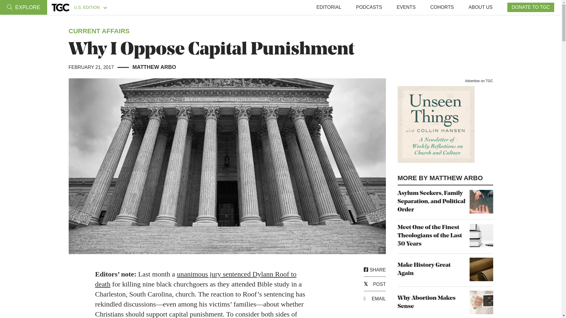 website screenshot of https://www.thegospelcoalition.org/article/why-i-oppose-capital-punishment/