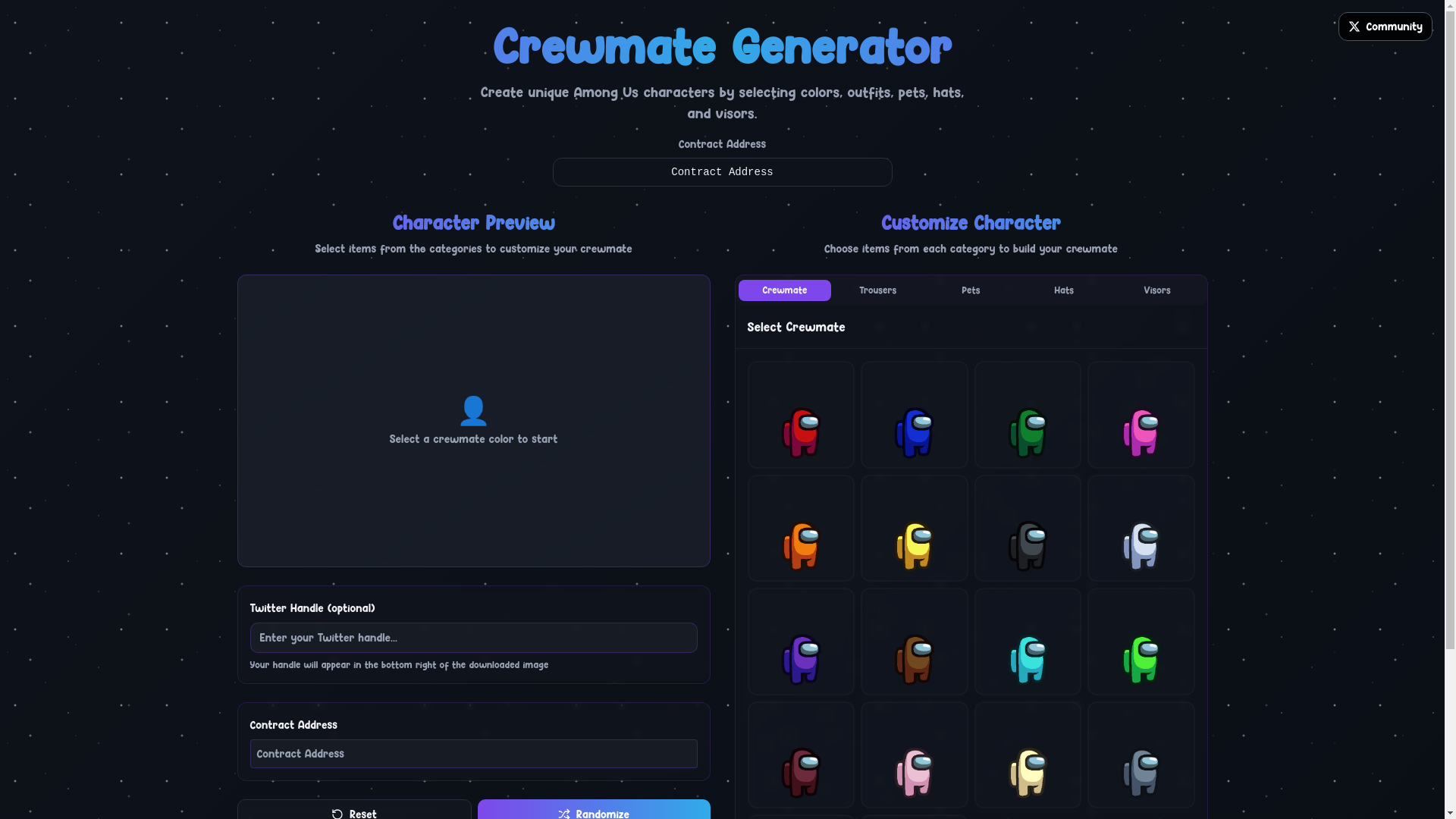 website screenshot of https://crewmategenerator.com/