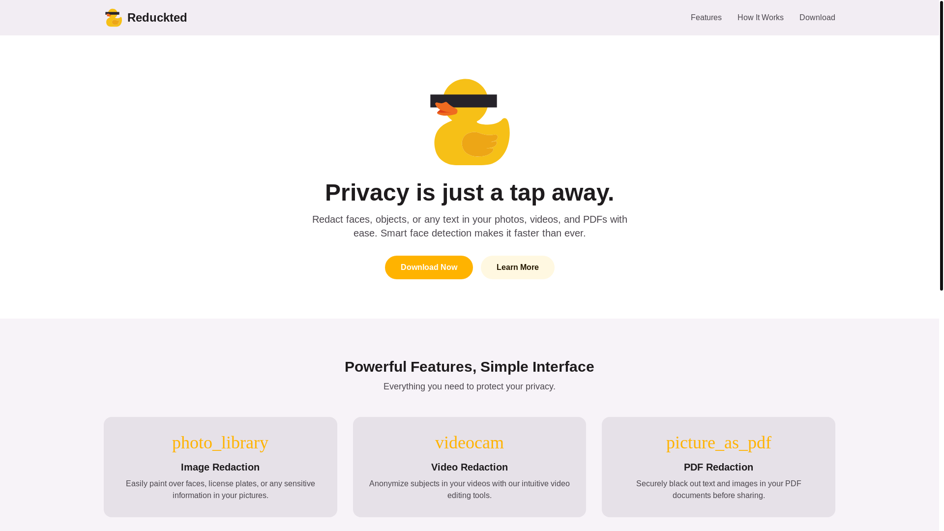 website screenshot of https://reduckted.app/