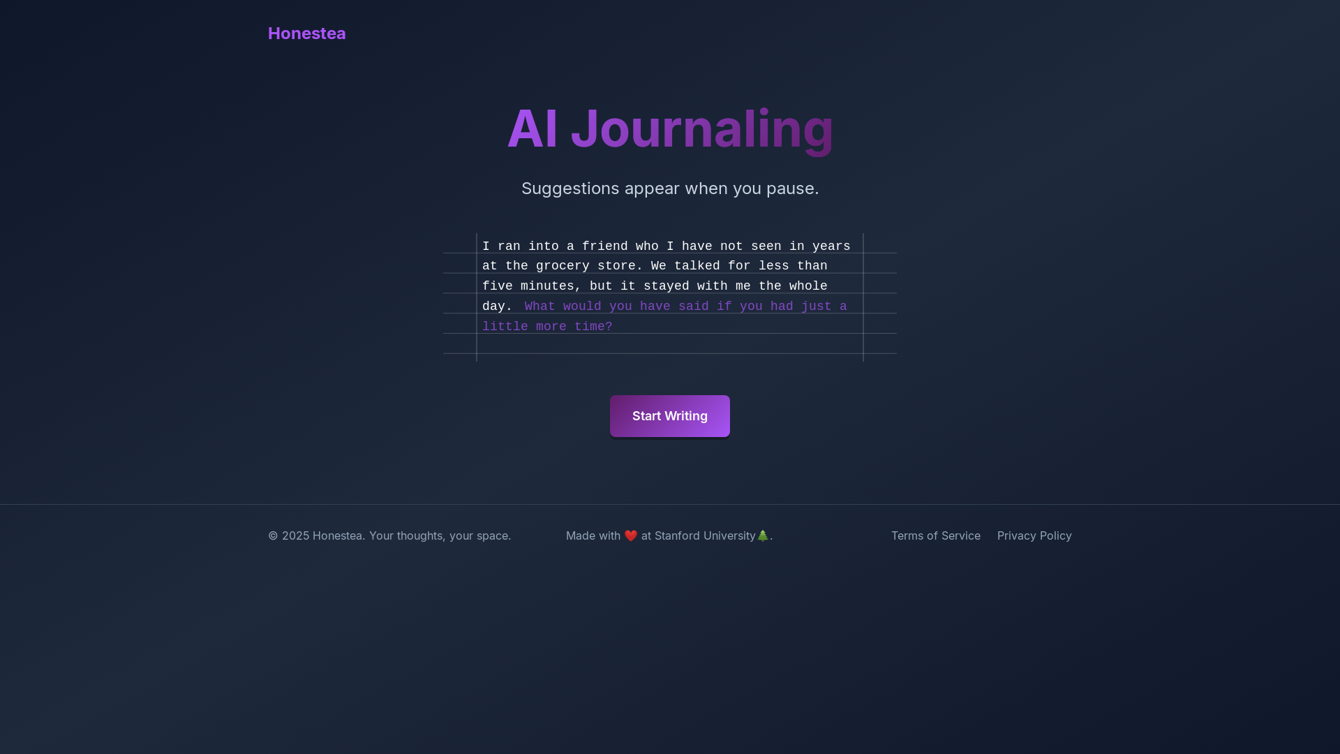 website screenshot of https://honestea.page/